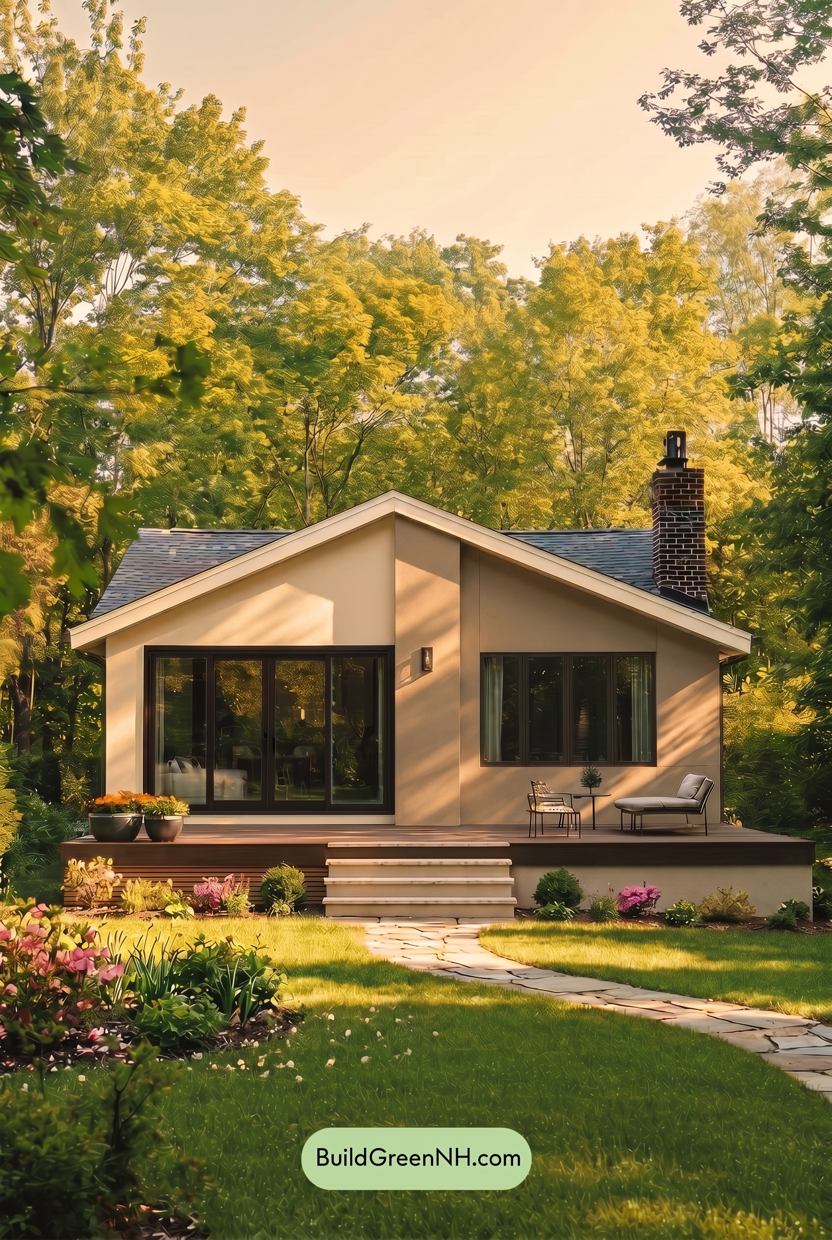 Warm White House Exterior Color Scheme: Pearl Taupe Haven - Golden Hour