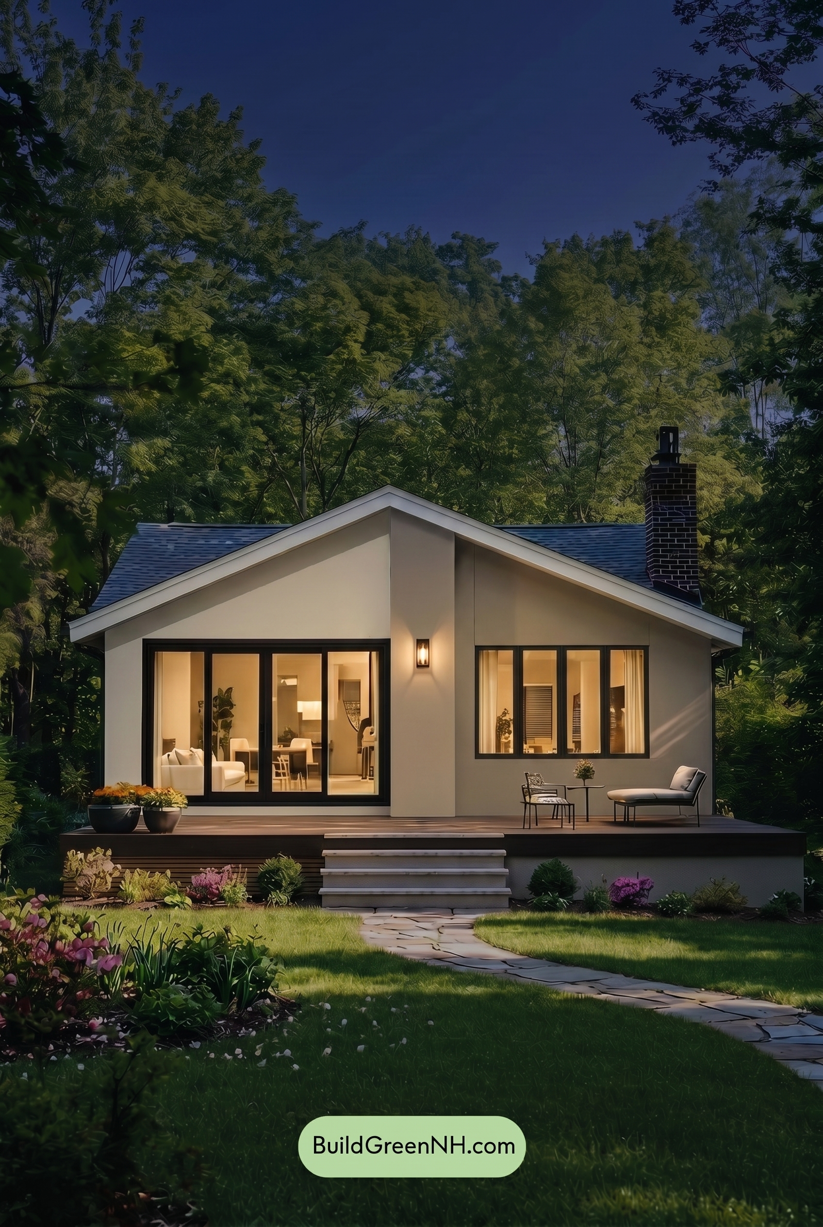 Warm White House Exterior Color Scheme: Pearl Taupe Haven - Nighttime