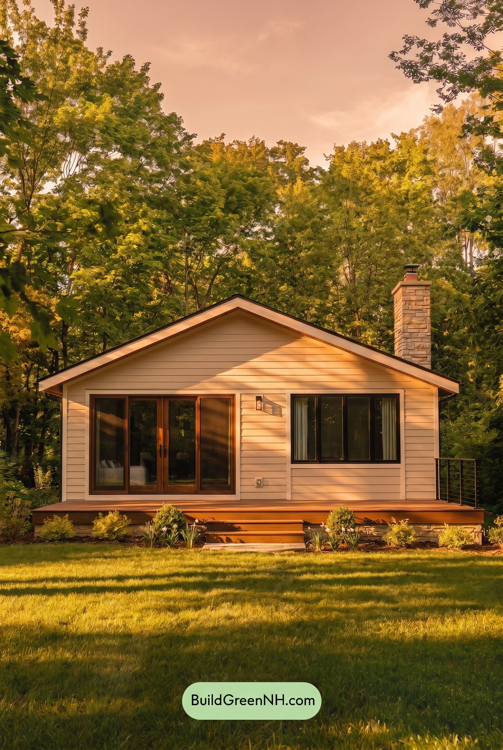 Warm White House Exterior Color Scheme: Soft Ivory Porch - Golden Hour