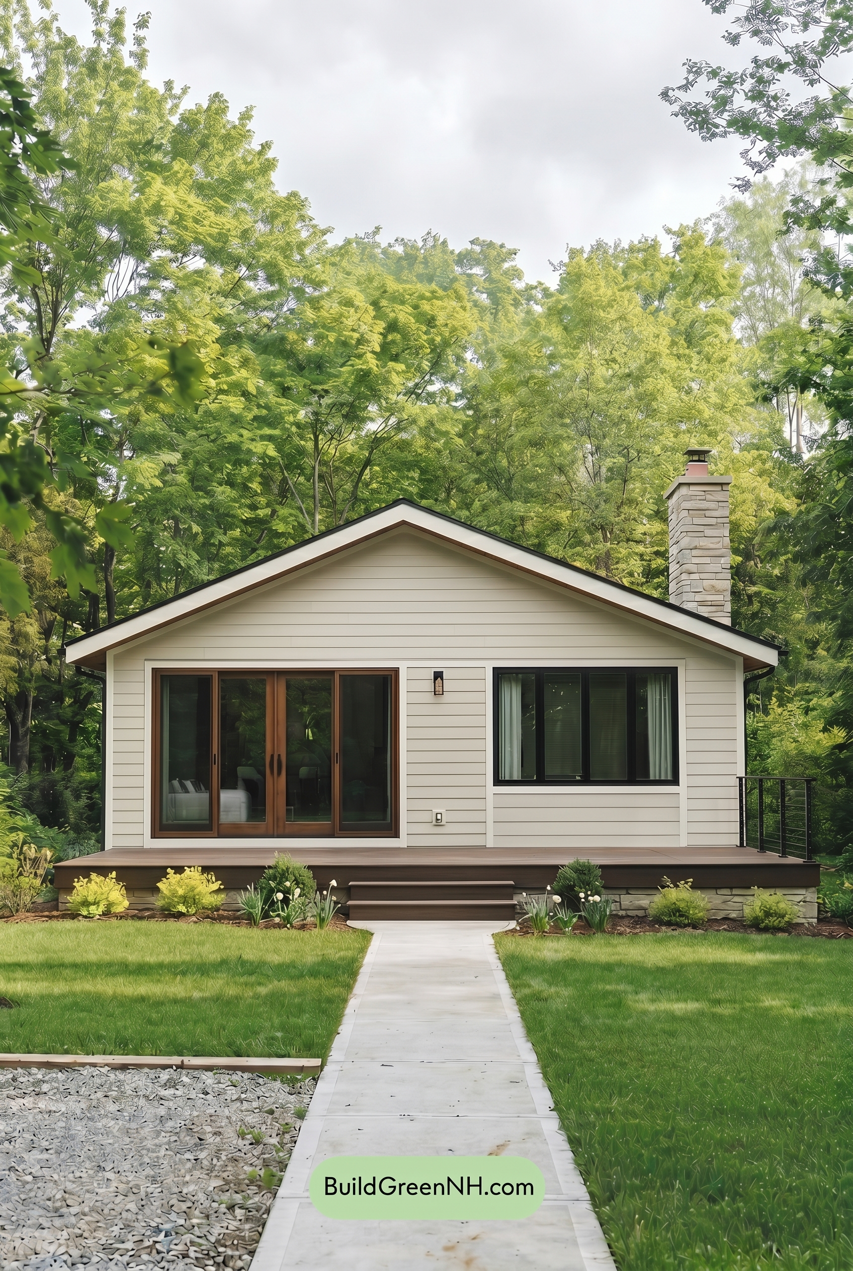Warm White House Exterior Color Scheme: Soft Ivory Porch - Overcast