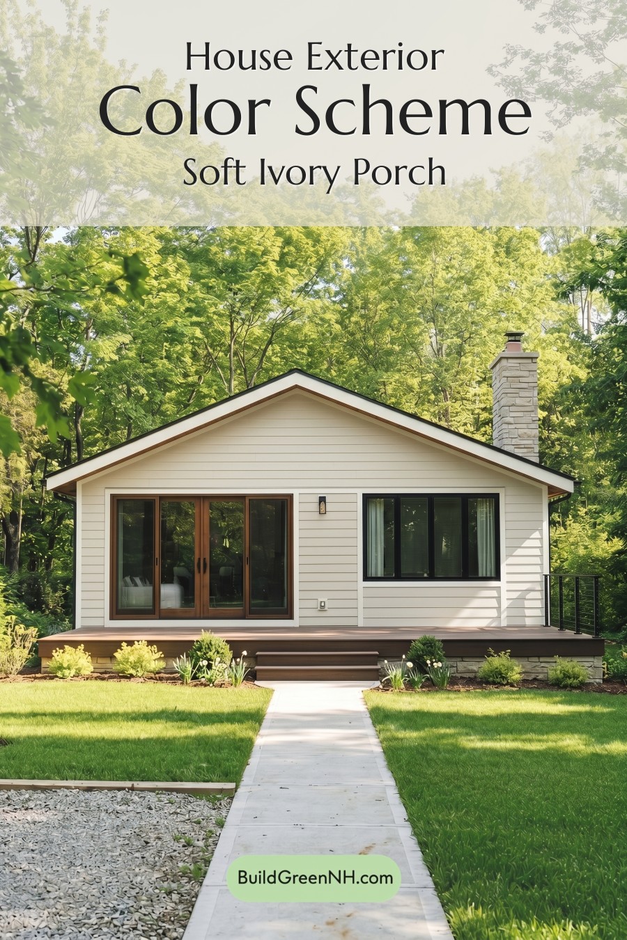 Warm White House Exterior Color Scheme: Soft Ivory Porch