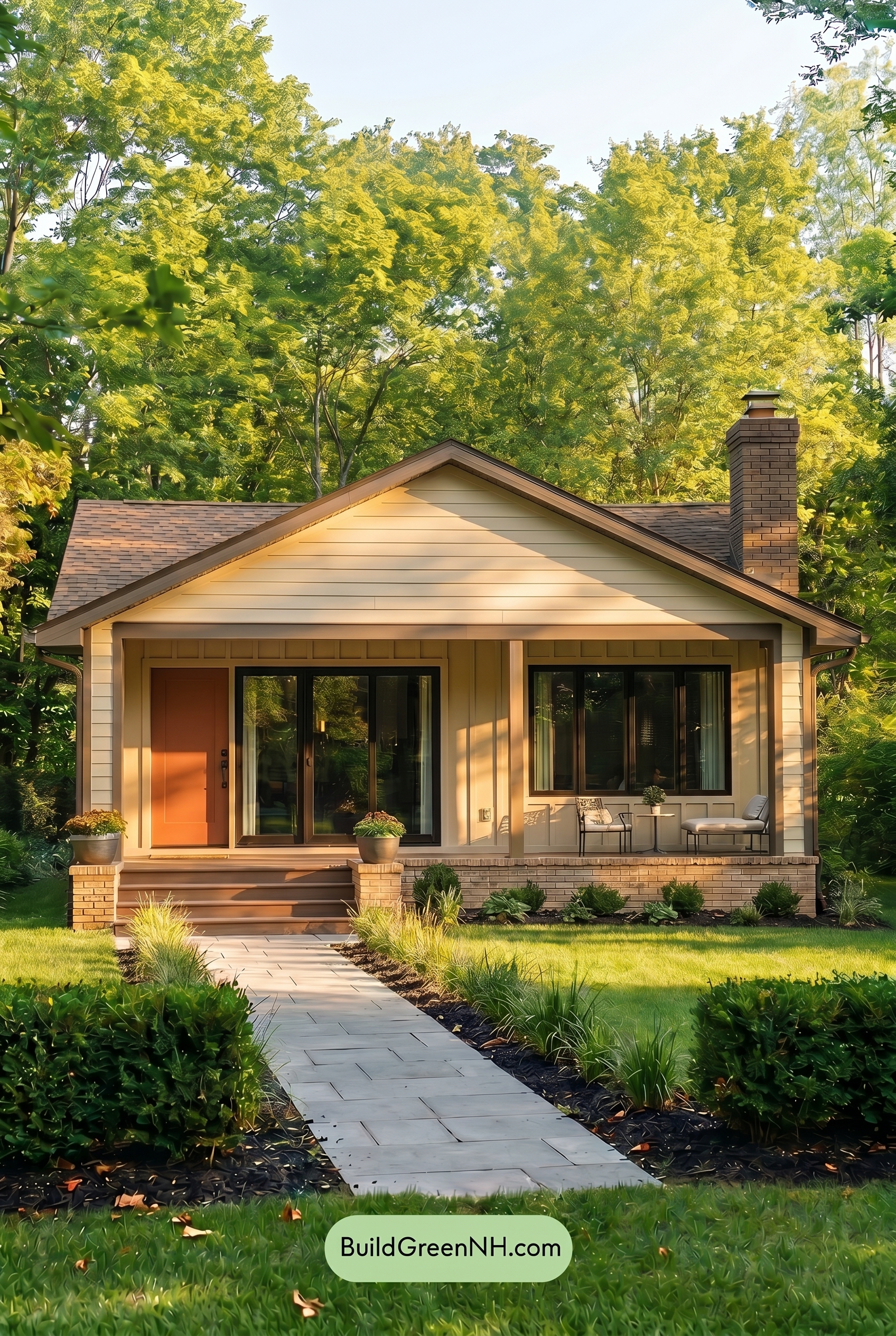 Warm White House Exterior Color Scheme: Vanilla Cedar Lines - Golden Hour