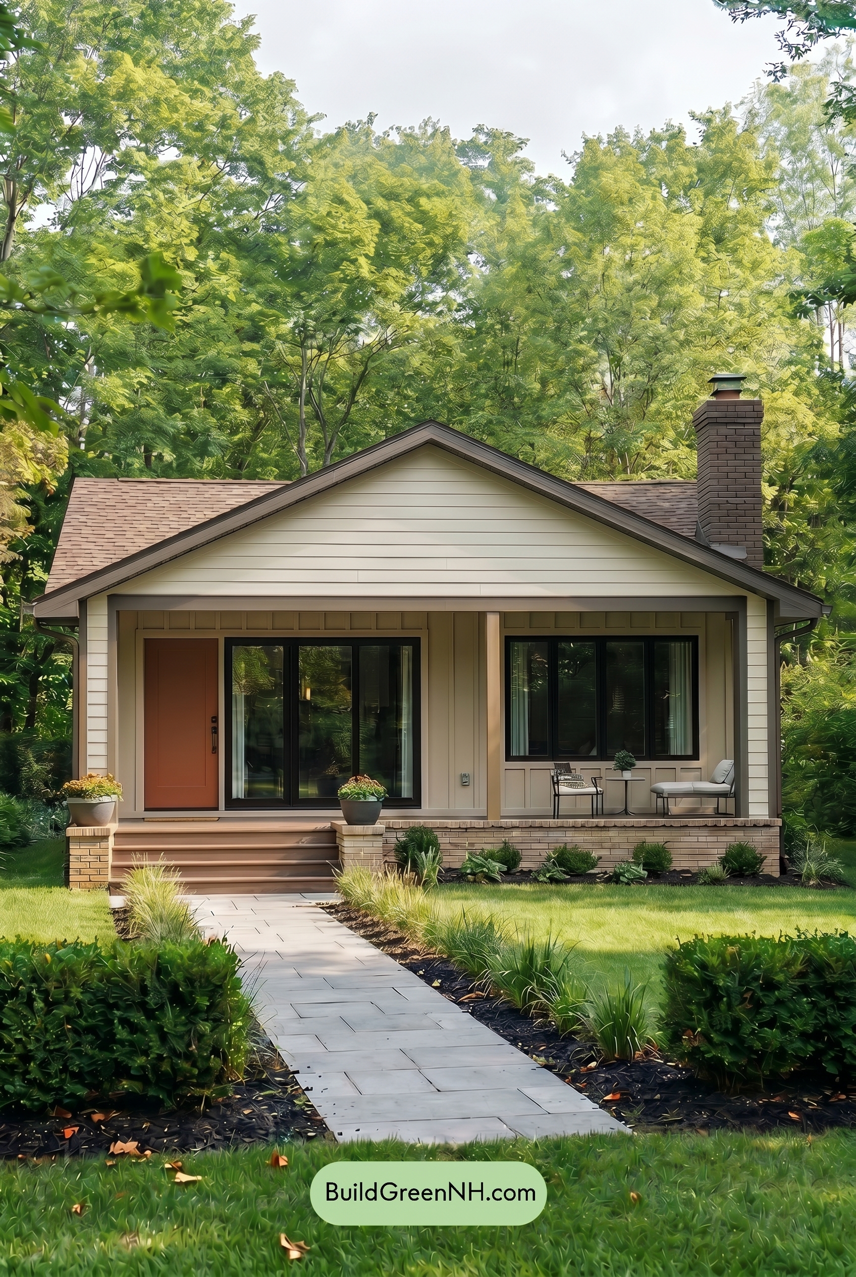 Warm White House Exterior Color Scheme: Vanilla Cedar Lines - Overcast