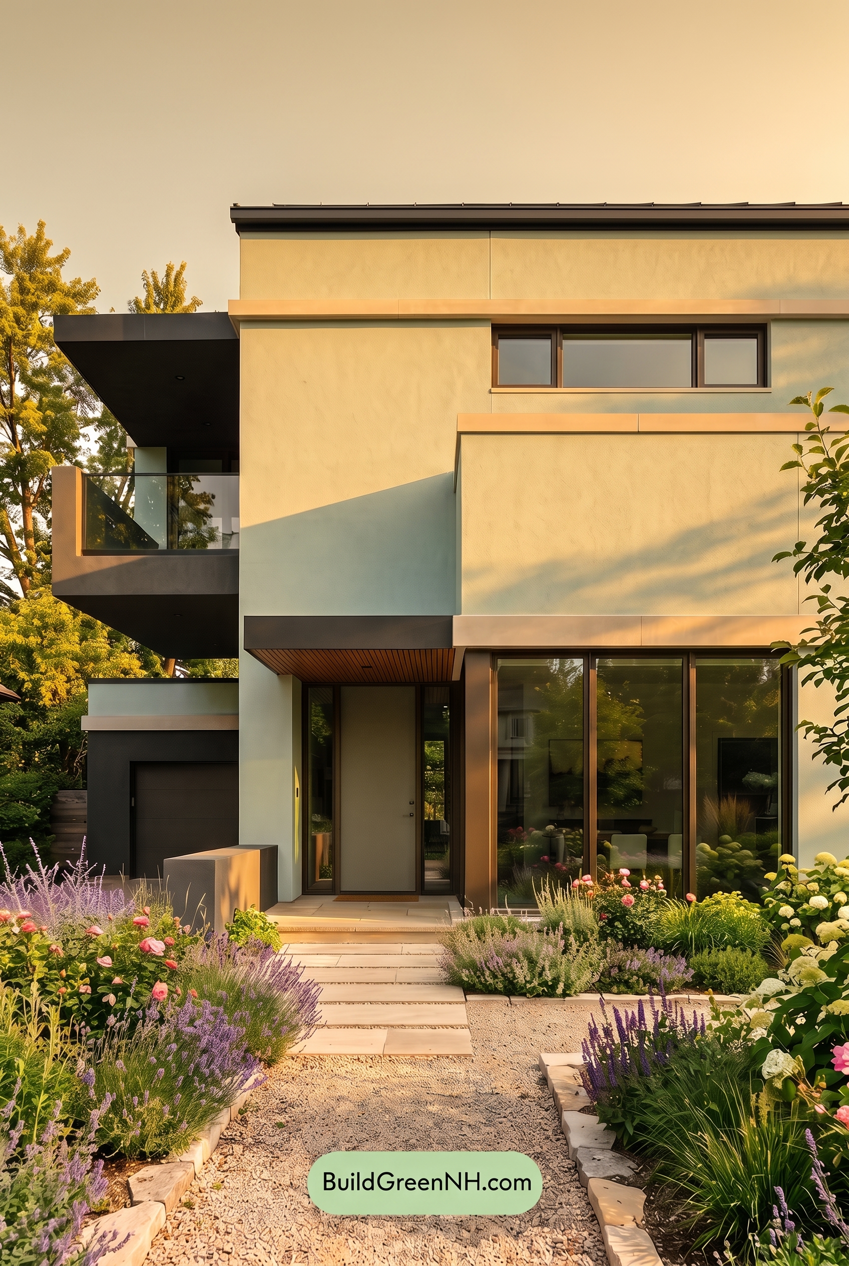Blue Modern Villa Exterior Color Scheme: Aqua Blue Basalt - Golden Hour