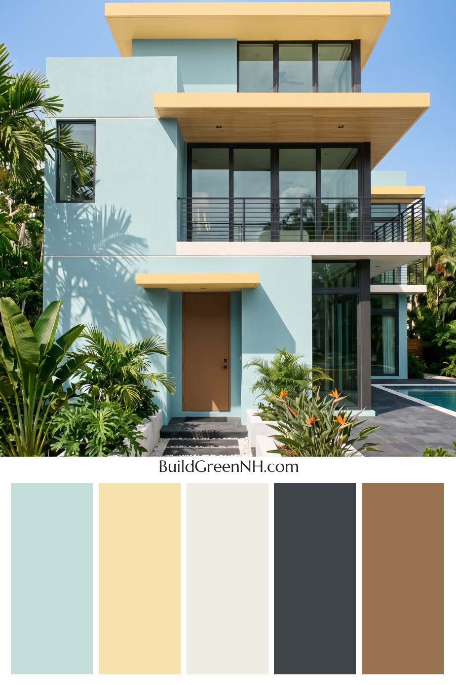 Blue Modern Villa Exterior Color Scheme: Aqua Marigold Drift