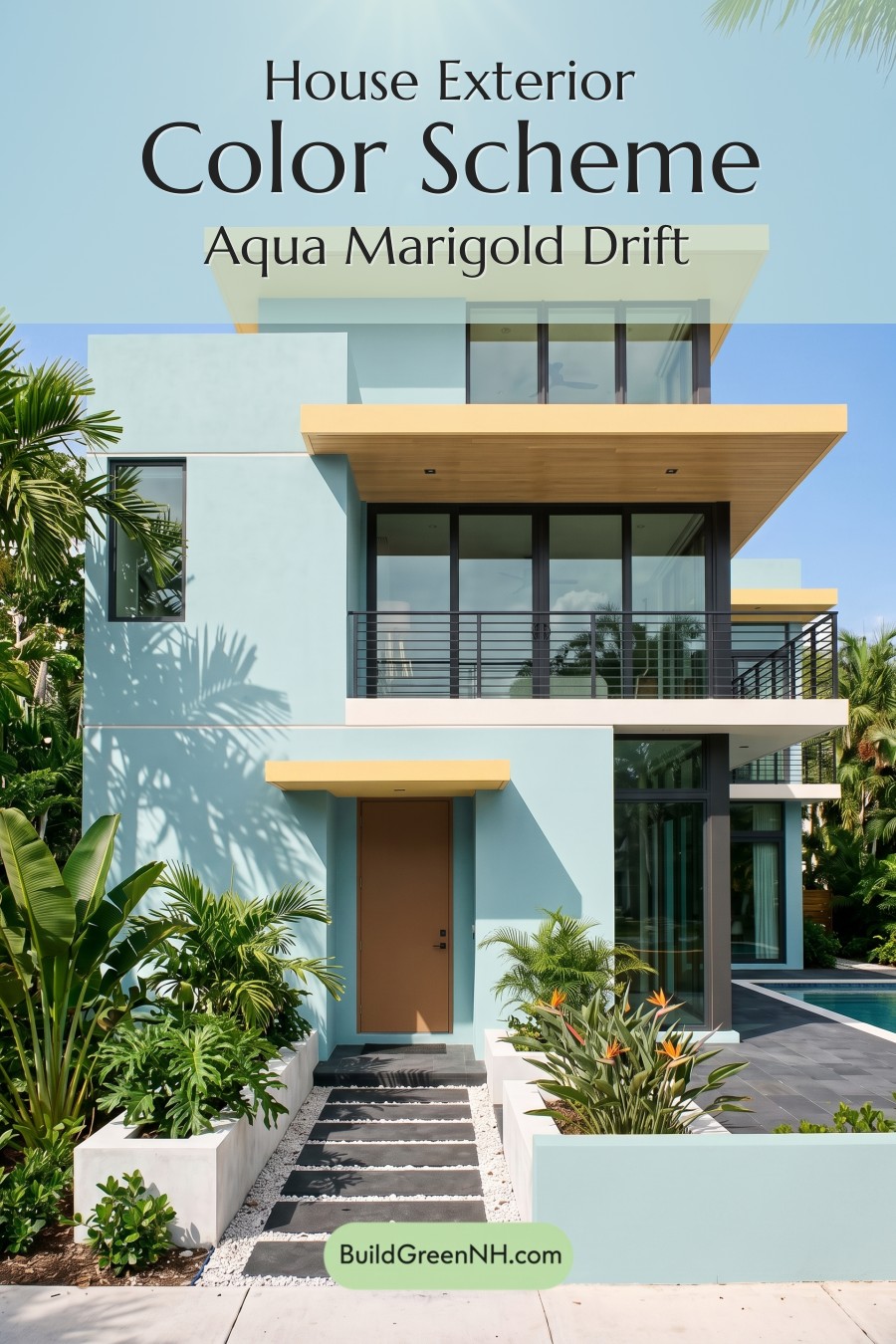 Blue Modern Villa Exterior Color Scheme: Aqua Marigold Drift