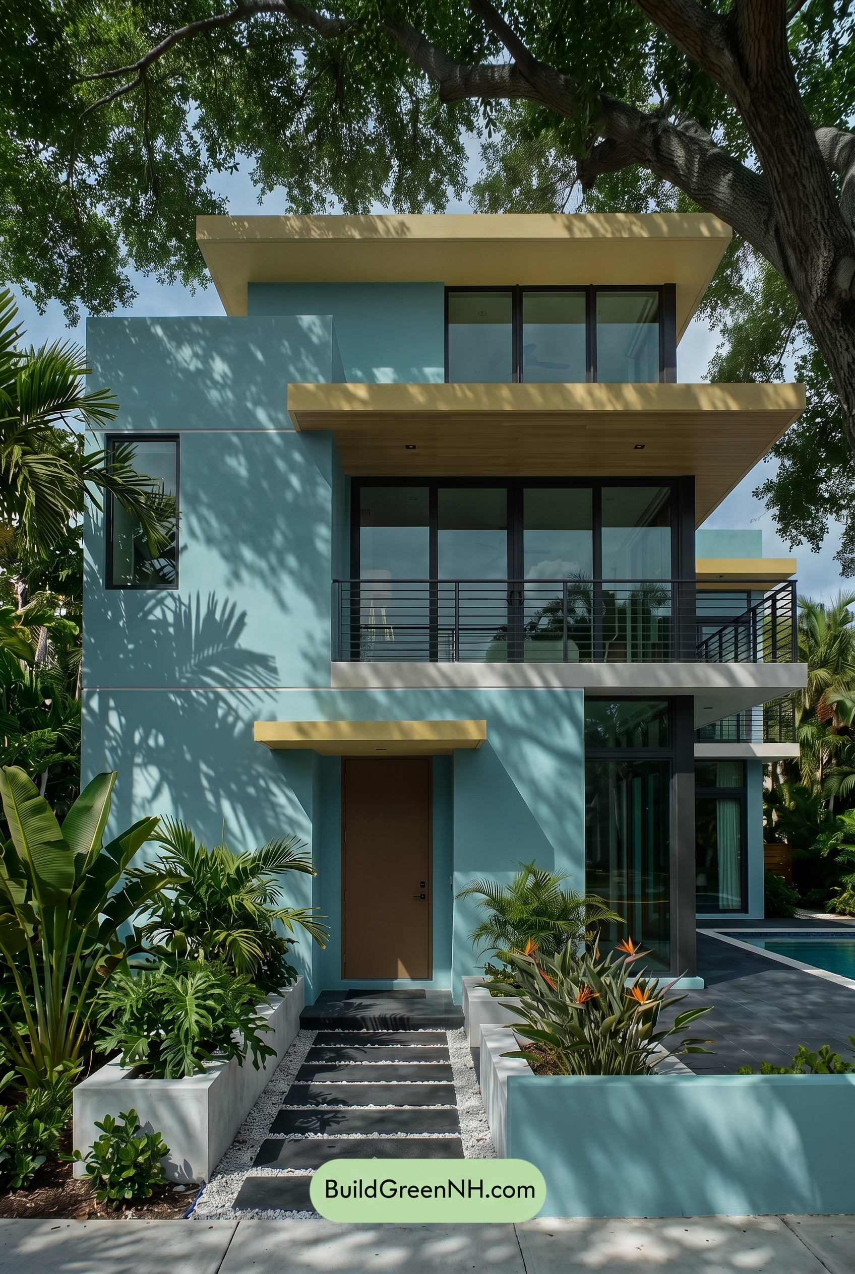 Blue Modern Villa Exterior Color Scheme: Aqua Marigold Drift - Shade