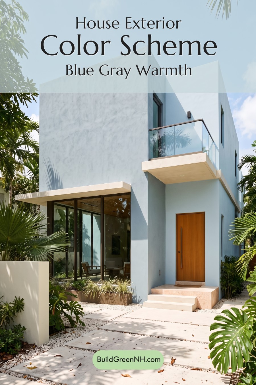 Blue Modern Villa Exterior Color Scheme: Blue Gray Warmth