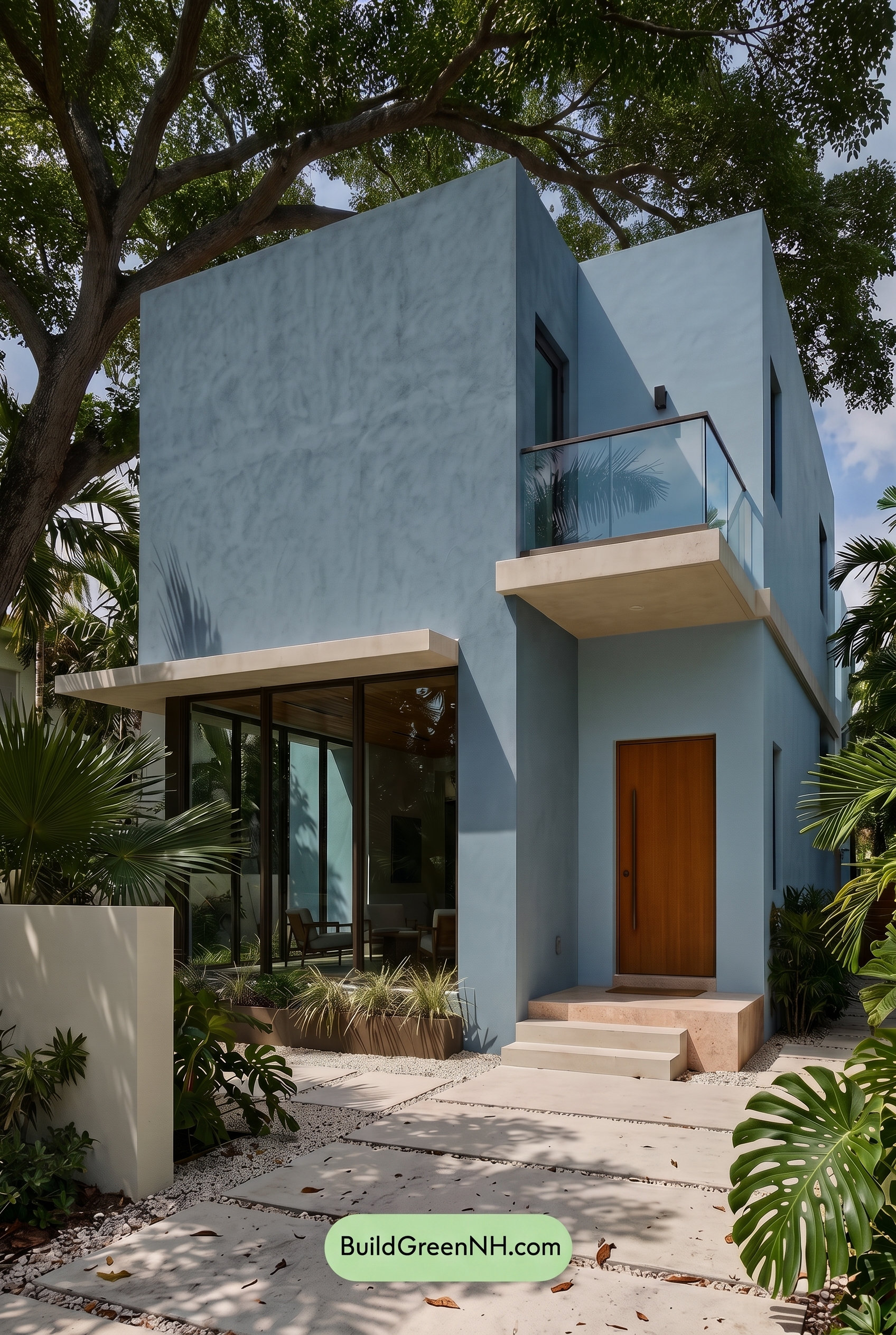 Blue Modern Villa Exterior Color Scheme: Blue Gray Warmth - Shade