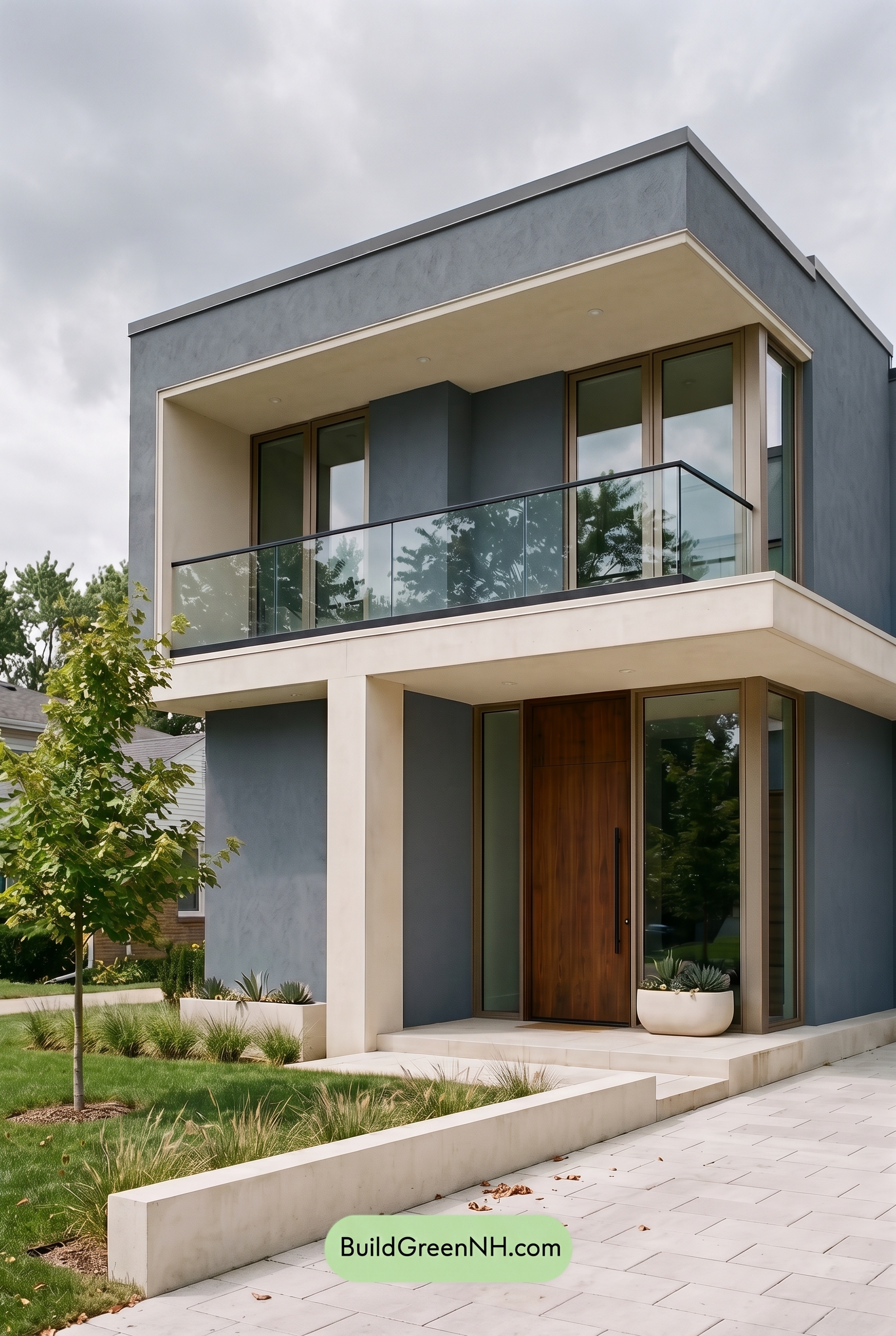 Blue Modern Villa Exterior Color Scheme: Harbor Blue Cream - Overcast