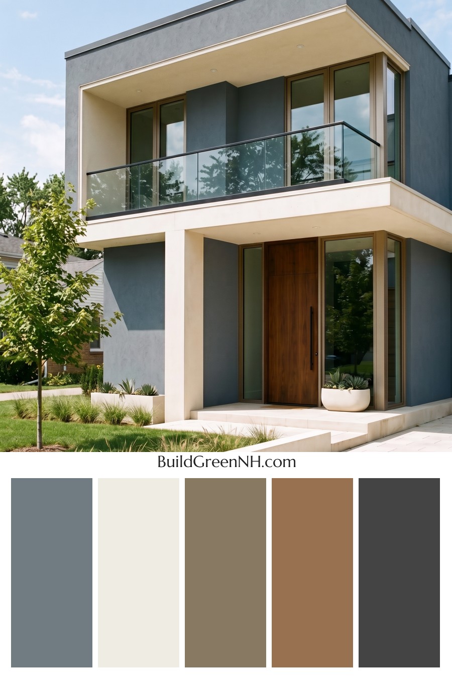 Blue Modern Villa Exterior Color Scheme: Harbor Blue Cream