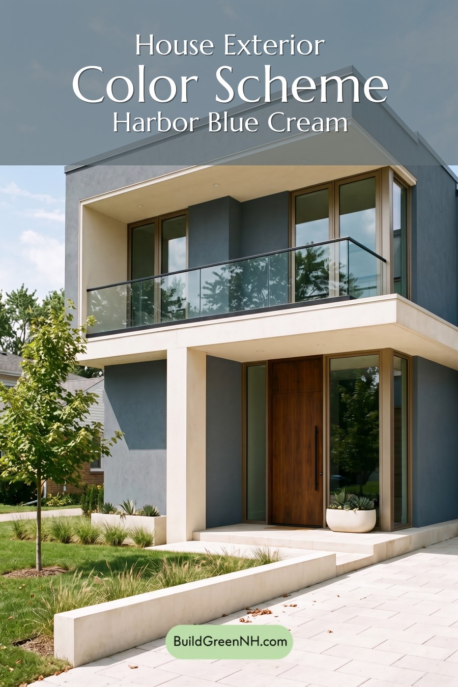 Blue Modern Villa Exterior Color Scheme: Harbor Blue Cream