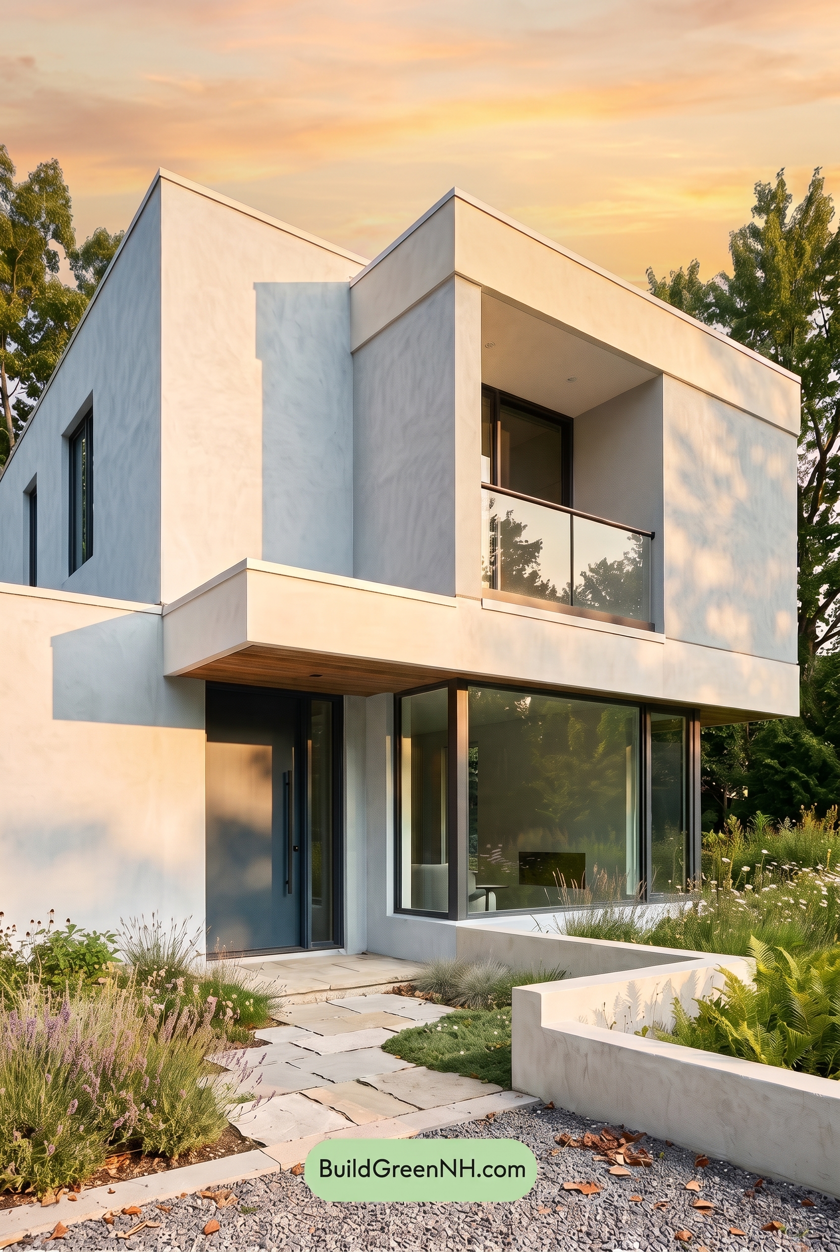 Blue Modern Villa Exterior Color Scheme: Ice Blue Stillness - Golden Hour