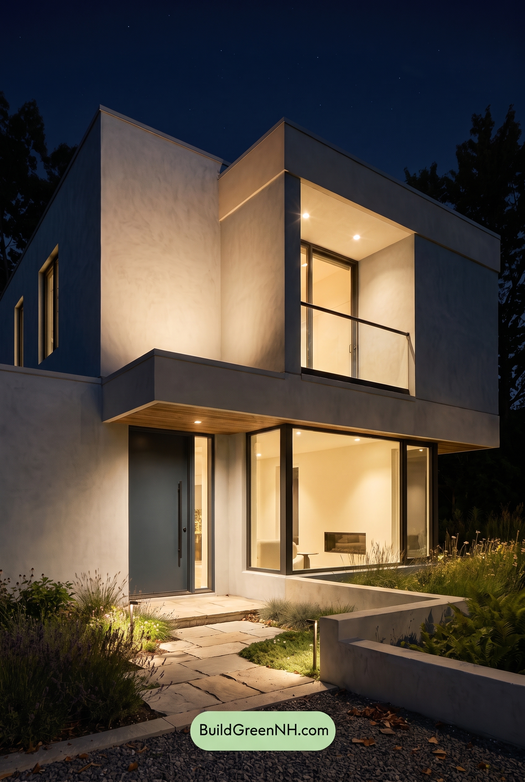 Blue Modern Villa Exterior Color Scheme: Ice Blue Stillness - Nighttime
