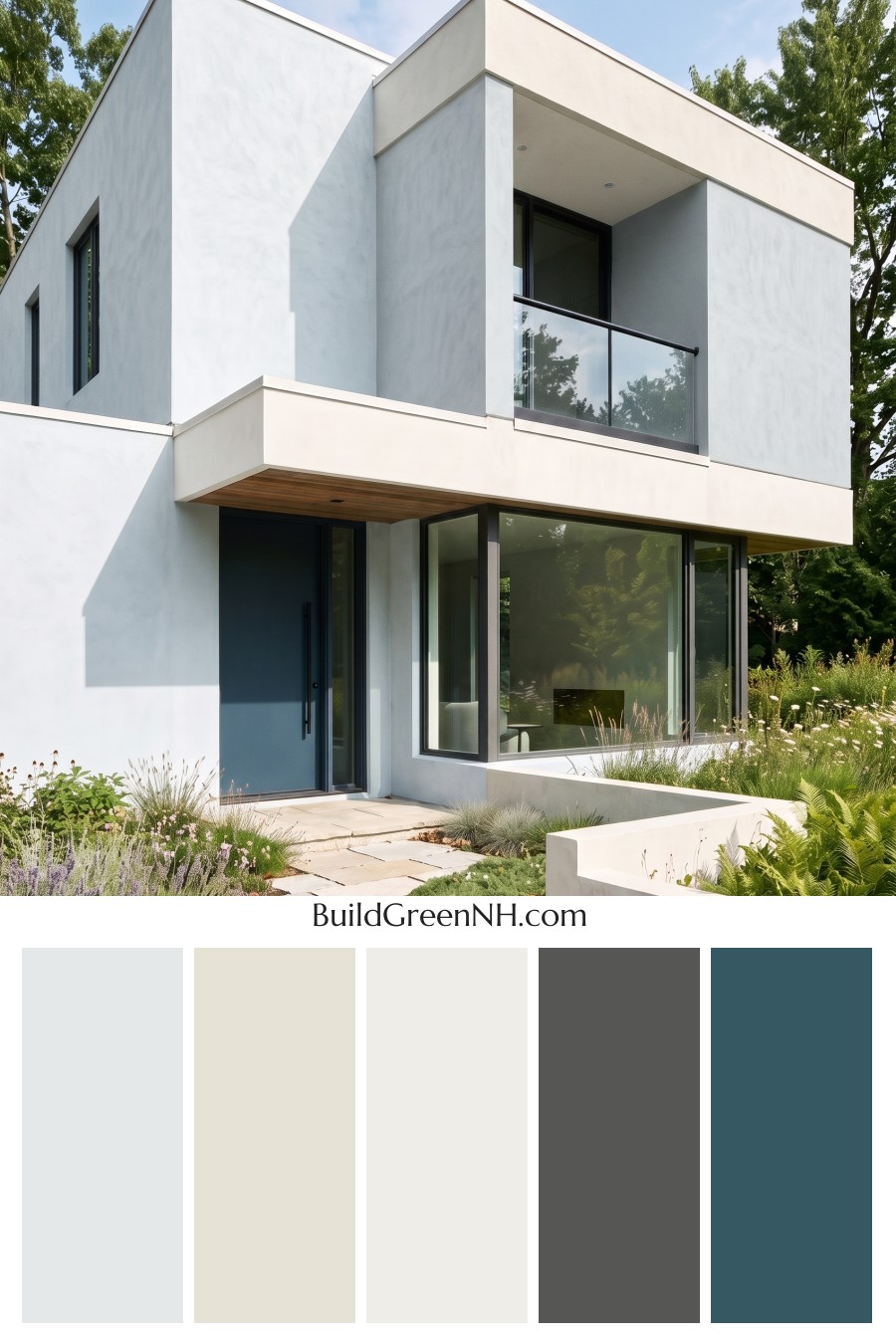Blue Modern Villa Exterior Color Scheme: Ice Blue Stillness