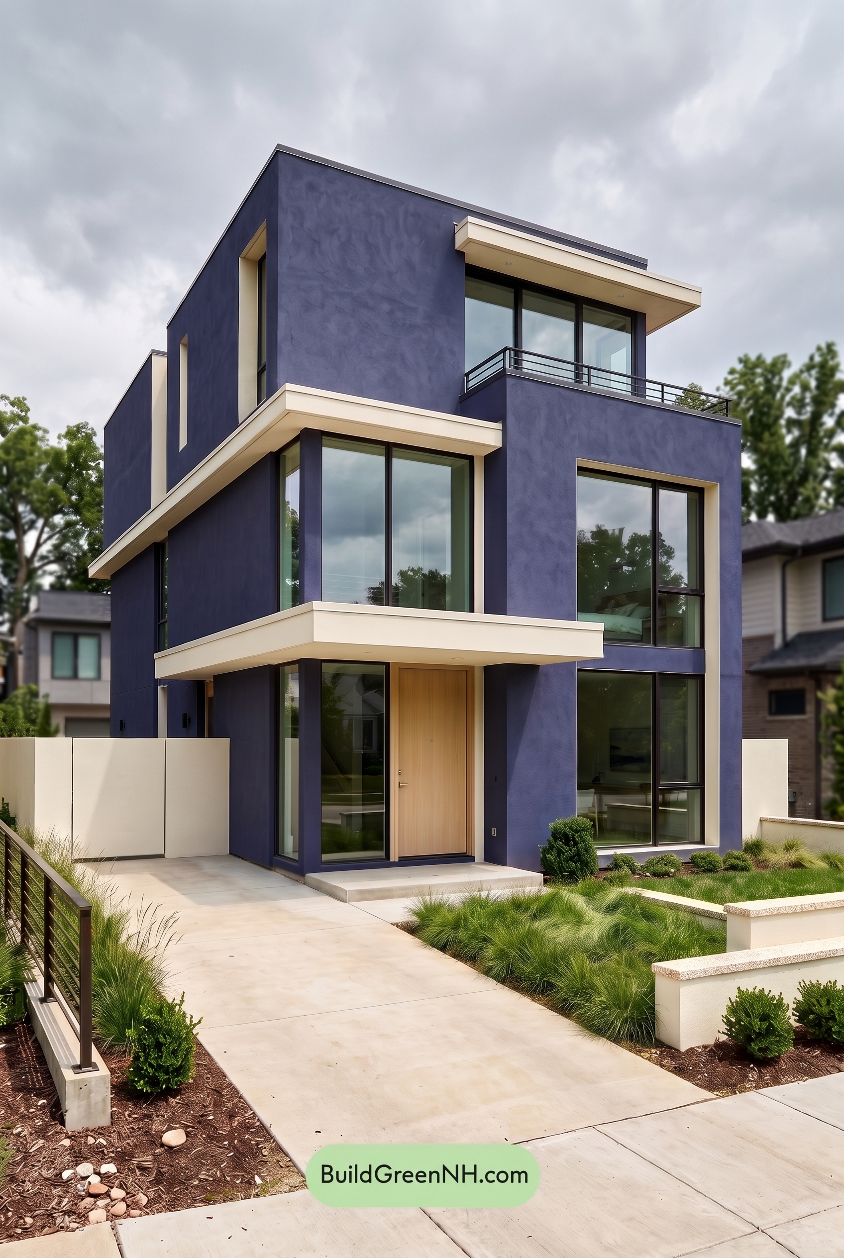 Blue Modern Villa Exterior Color Scheme: Indigo Blue Warmth - Overcast