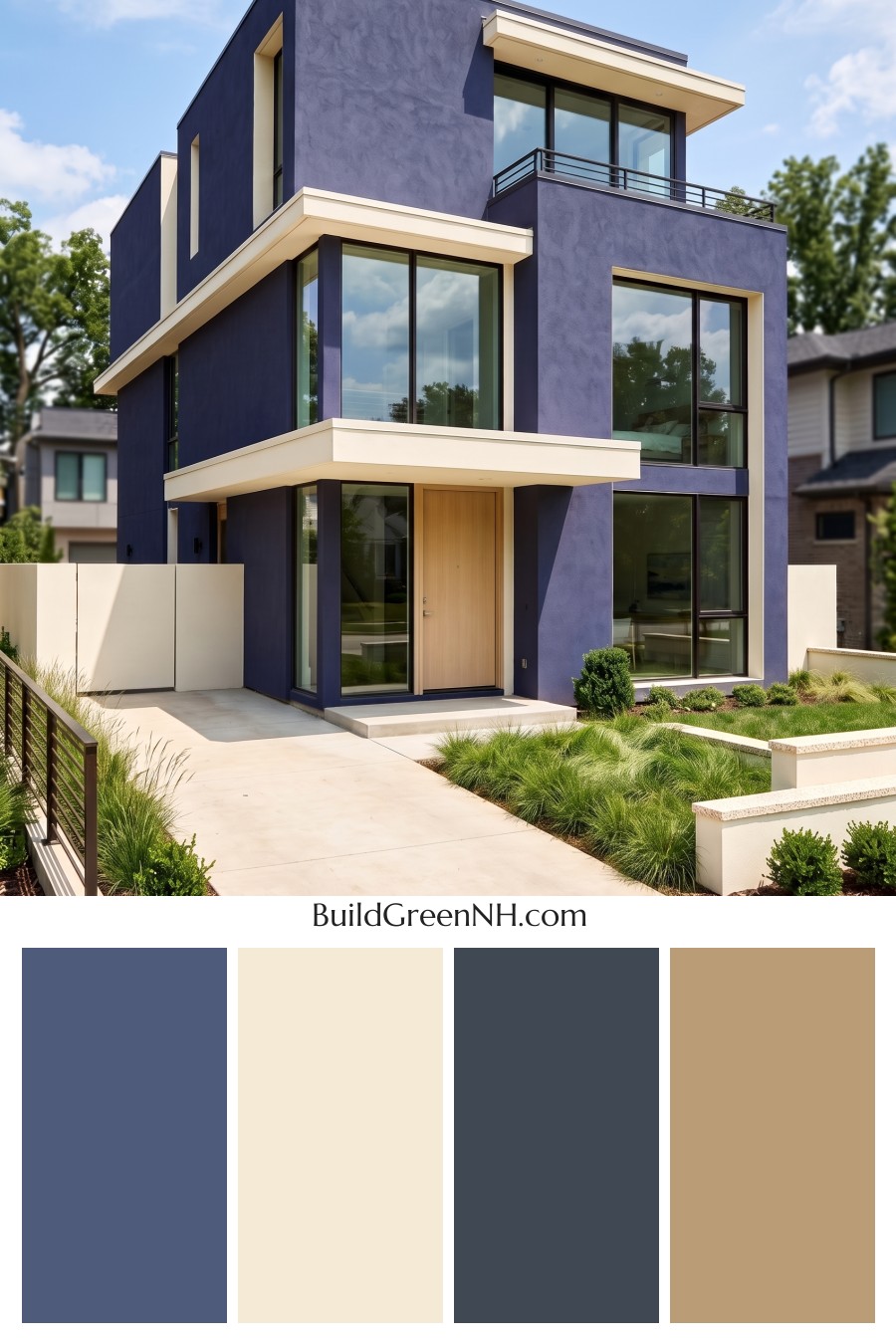 Blue Modern Villa Exterior Color Scheme: Indigo Blue Warmth