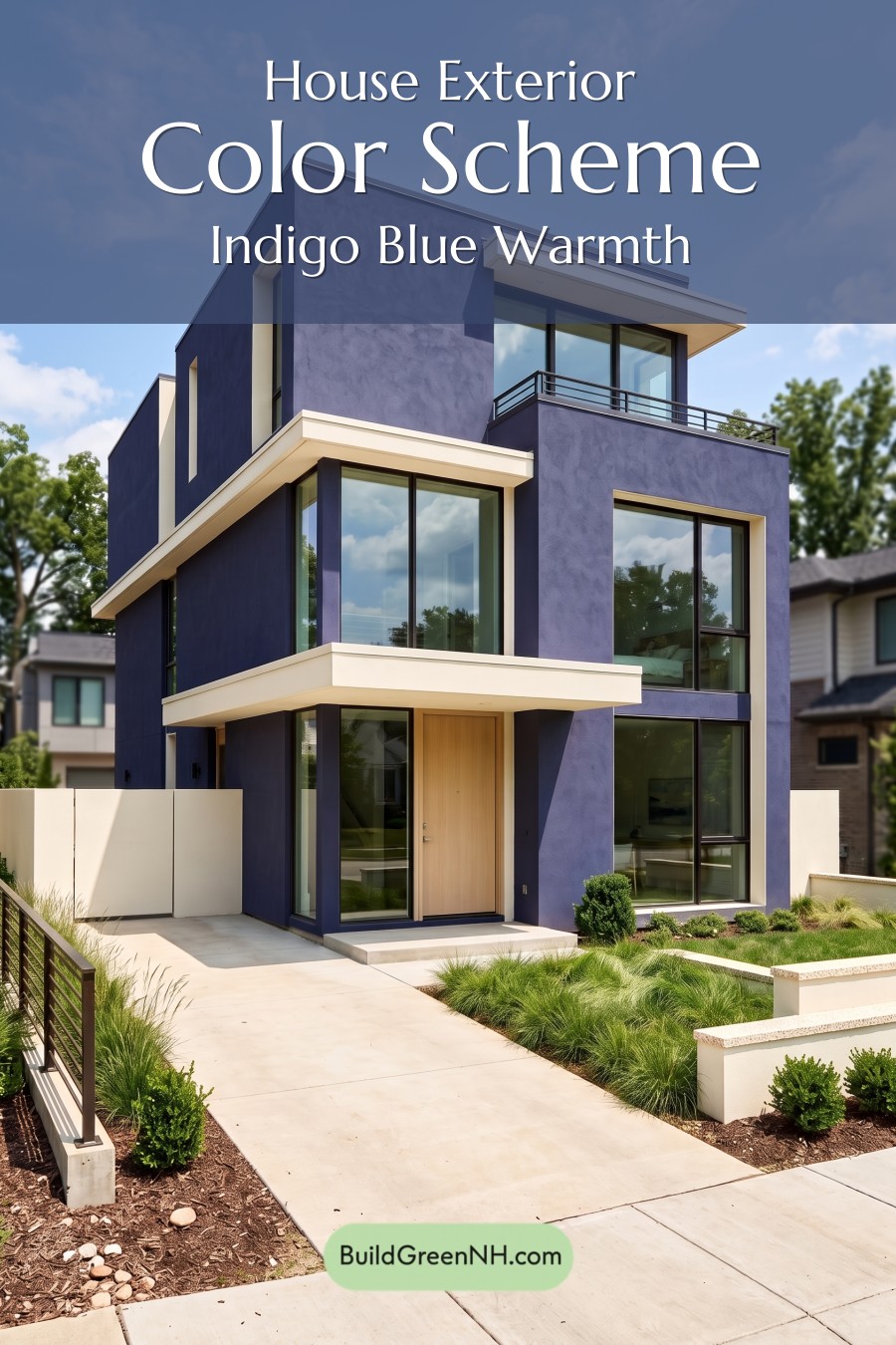 Blue Modern Villa Exterior Color Scheme: Indigo Blue Warmth