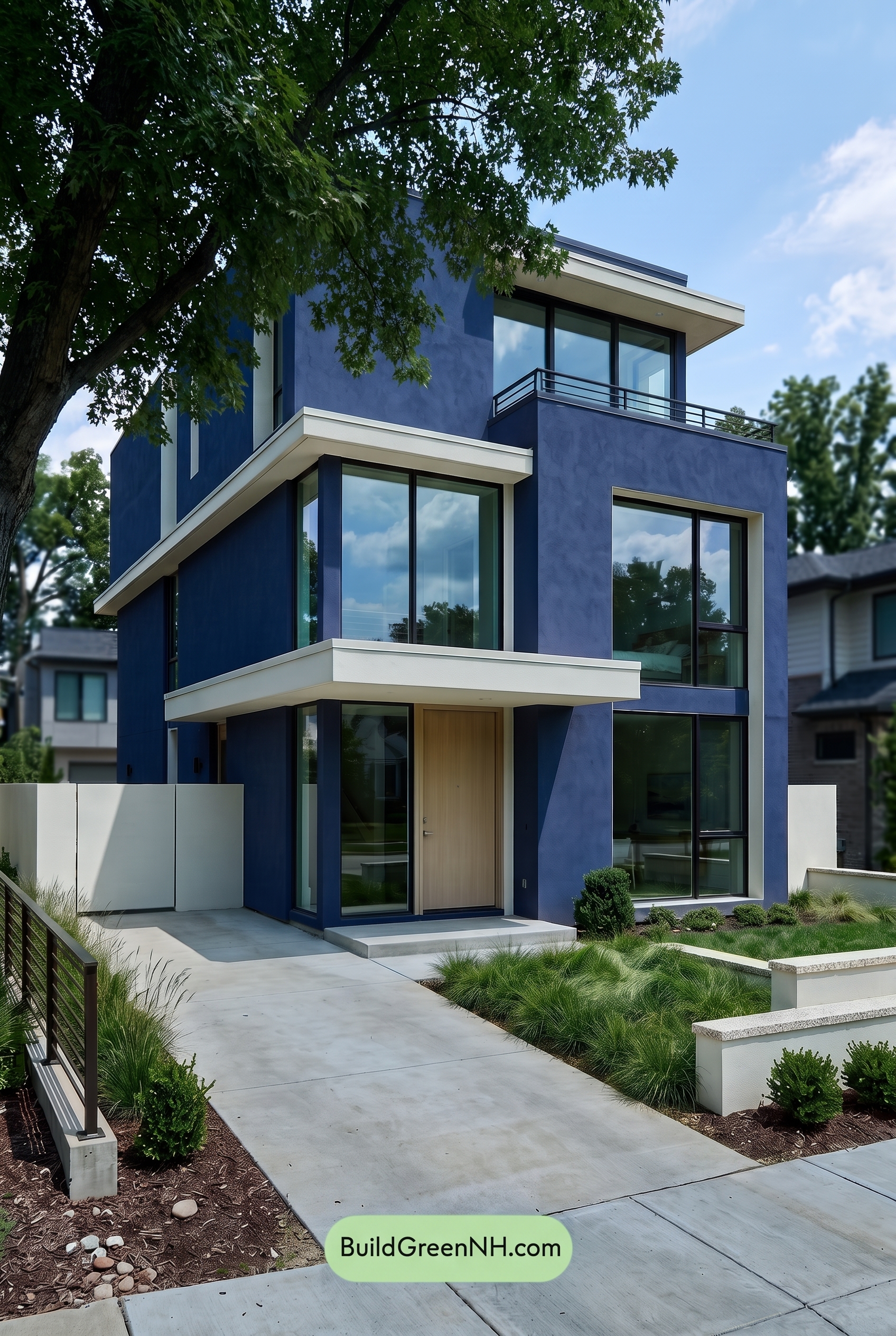 Blue Modern Villa Exterior Color Scheme: Indigo Blue Warmth - Shade