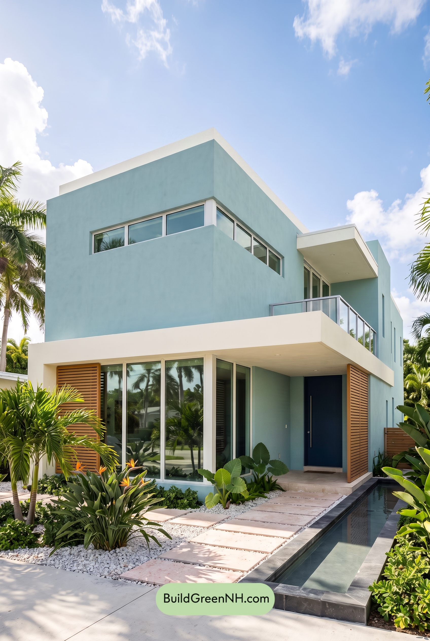Blue Modern Villa Exterior Color Scheme: Lagoon Blue Linen