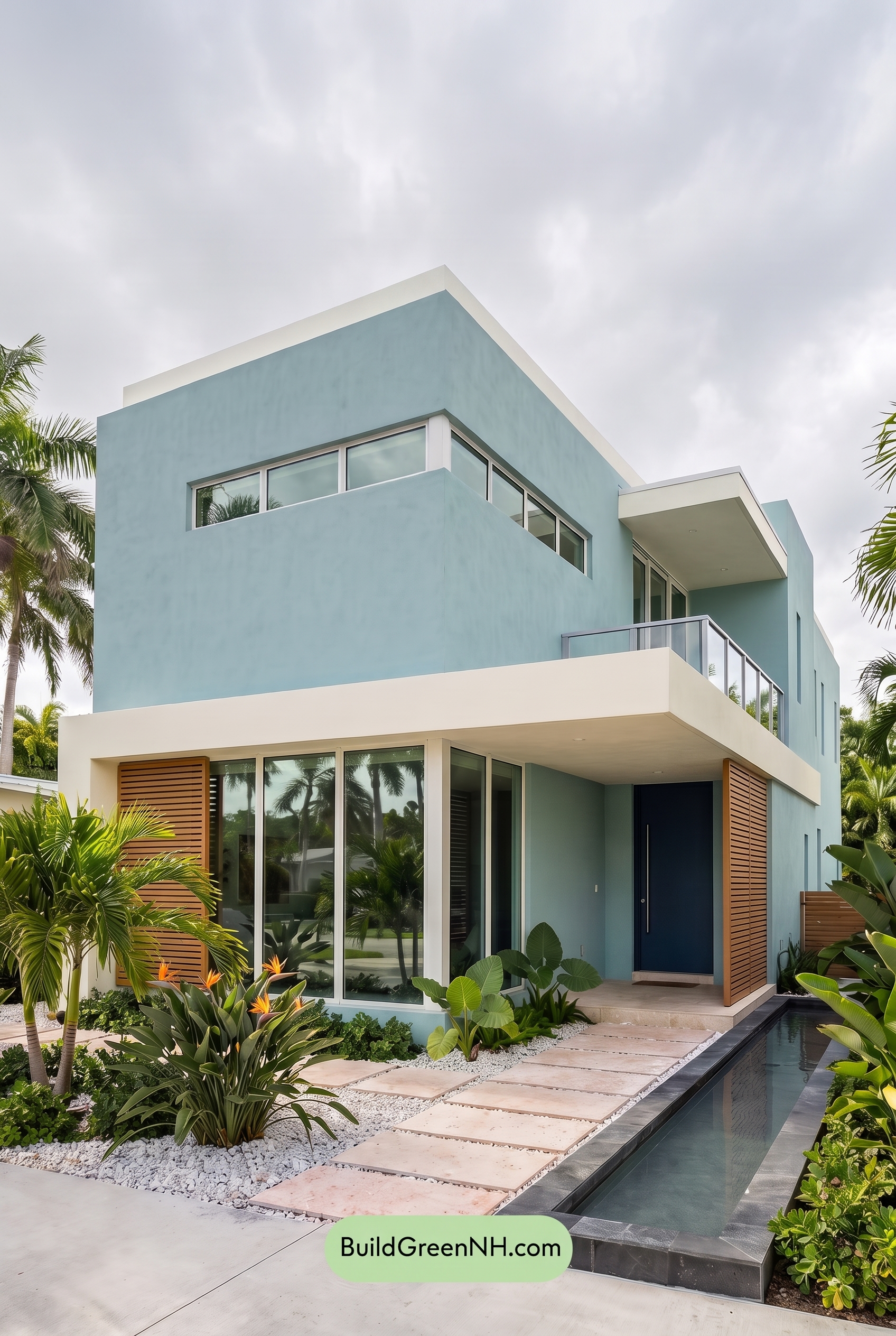 Blue Modern Villa Exterior Color Scheme: Lagoon Blue Linen - Overcast