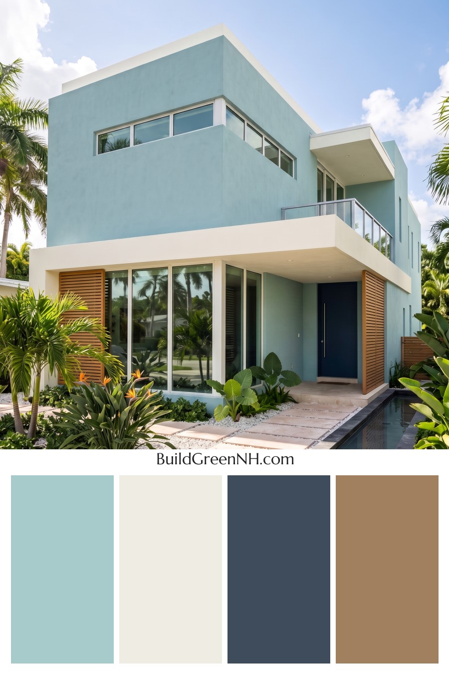 Blue Modern Villa Exterior Color Scheme: Lagoon Blue Linen