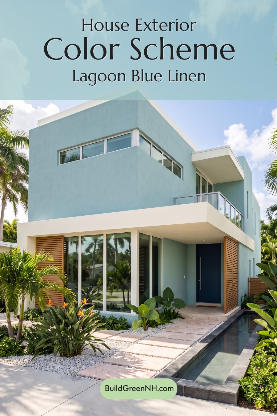 Blue Modern Villa Exterior Color Scheme: Lagoon Blue Linen
