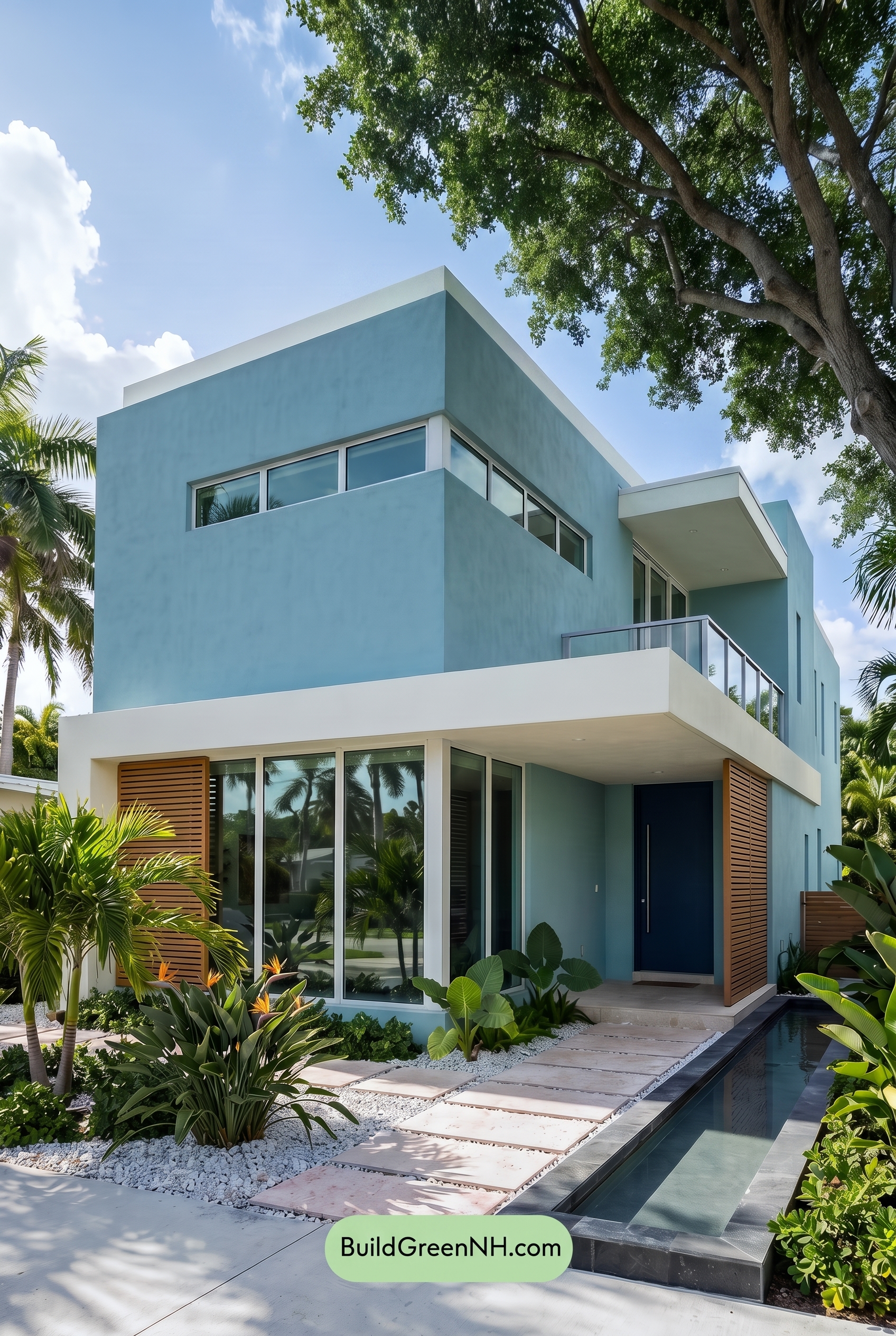 Blue Modern Villa Exterior Color Scheme: Lagoon Blue Linen - Shade
