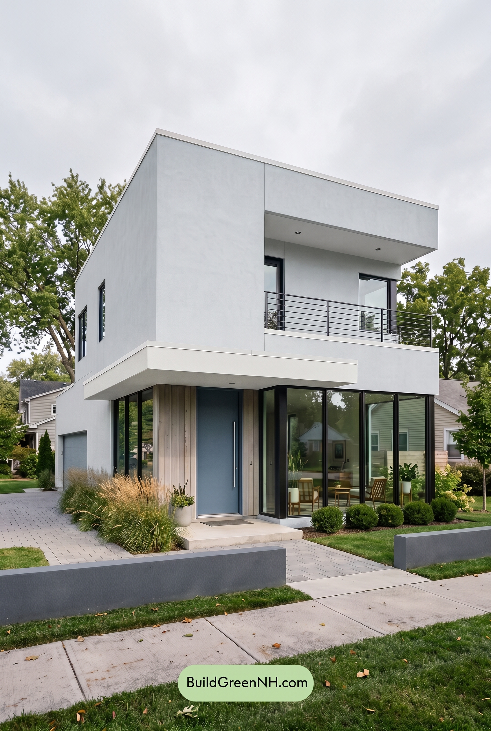 Blue Modern Villa Exterior Color Scheme: Pale Blue Graphite - Overcast