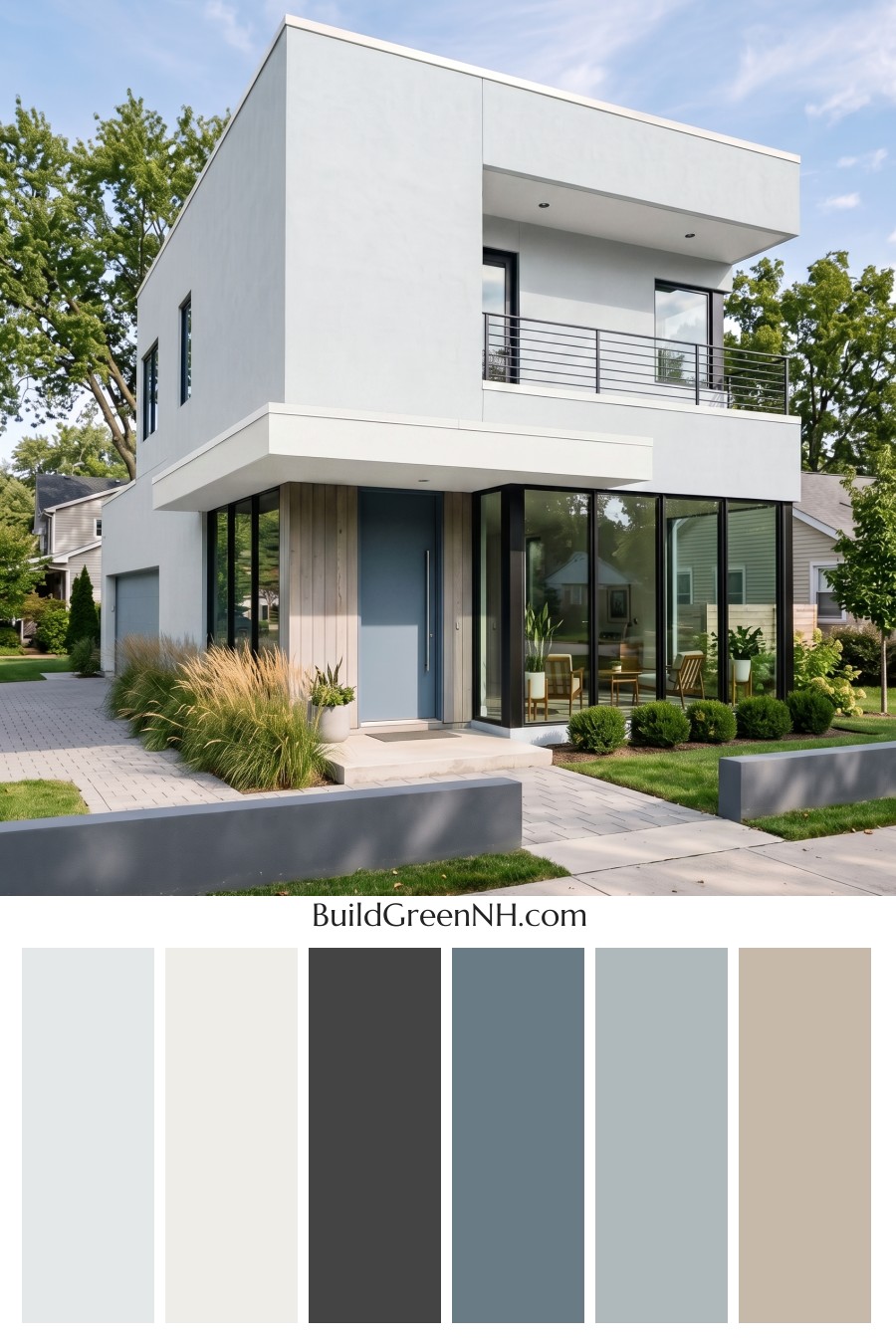 Blue Modern Villa Exterior Color Scheme: Pale Blue Graphite
