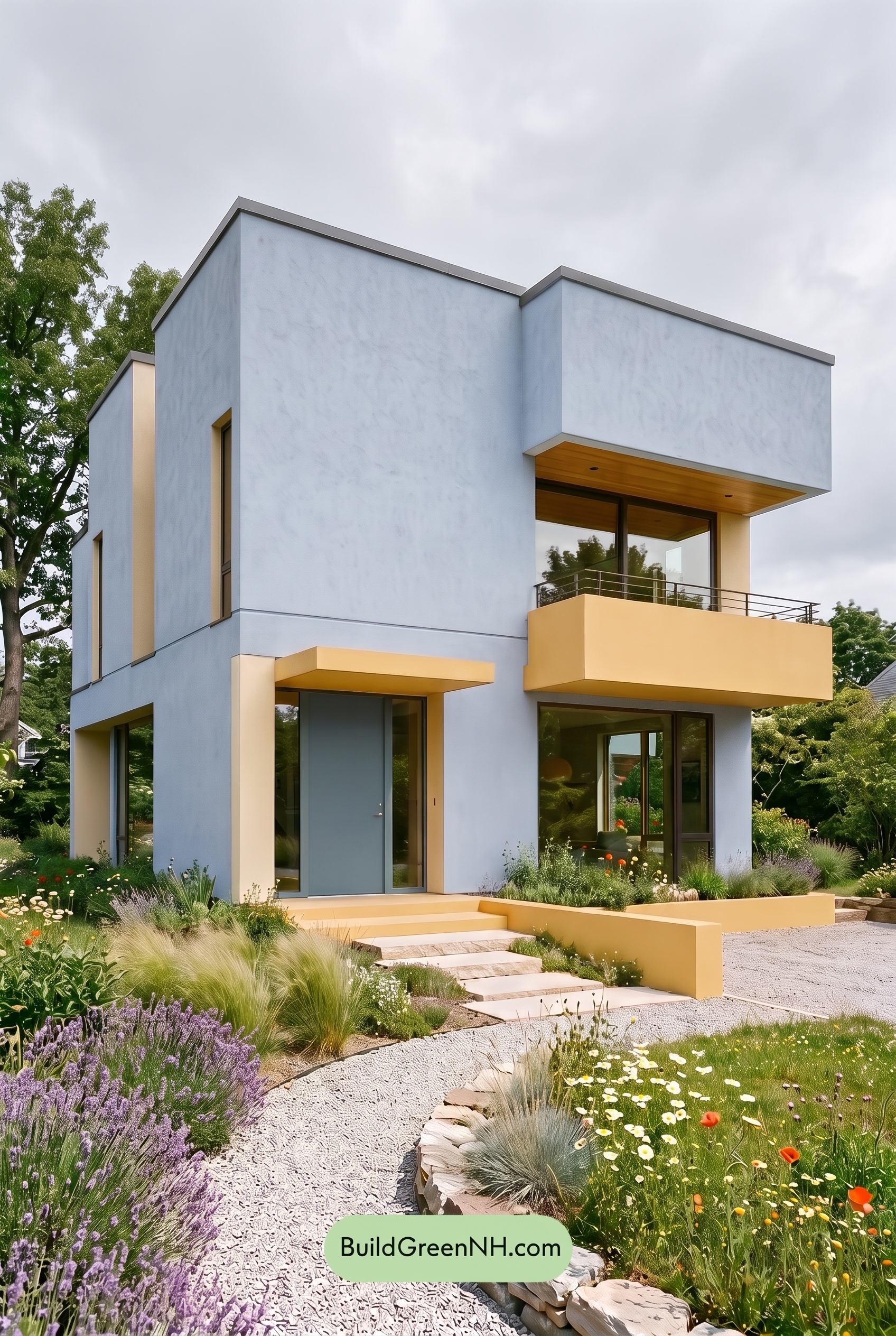 Blue Modern Villa Exterior Color Scheme: Periwinkle Saffron Hush - Overcast