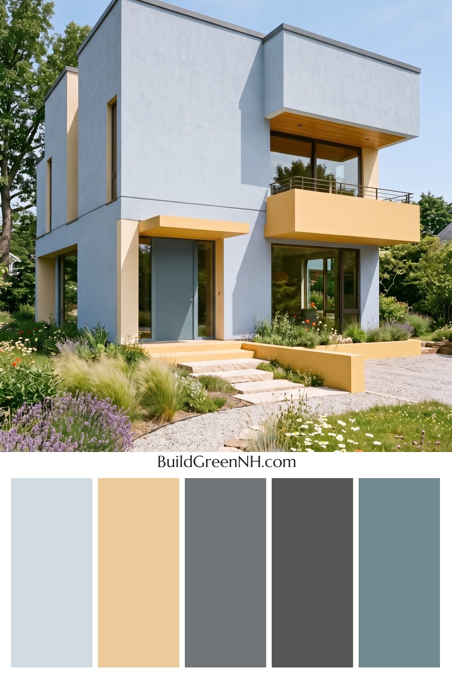 Blue Modern Villa Exterior Color Scheme: Periwinkle Saffron Hush
