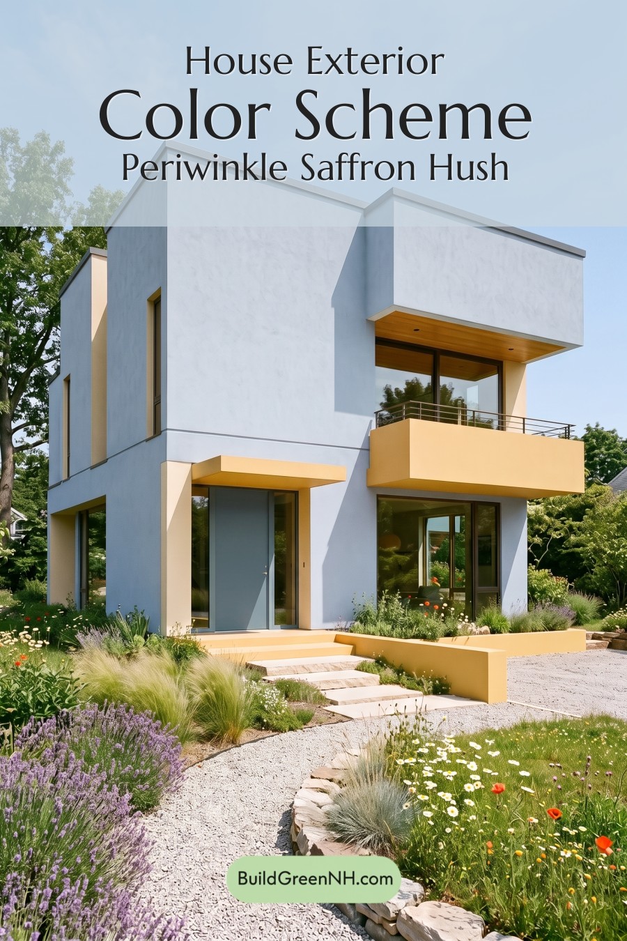 Blue Modern Villa Exterior Color Scheme: Periwinkle Saffron Hush