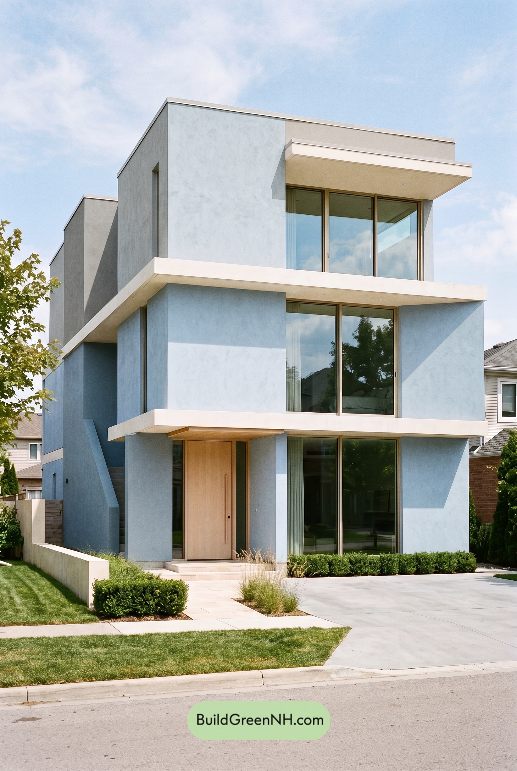Blue Modern Villa Exterior Color Scheme: Powder Blue Quiet