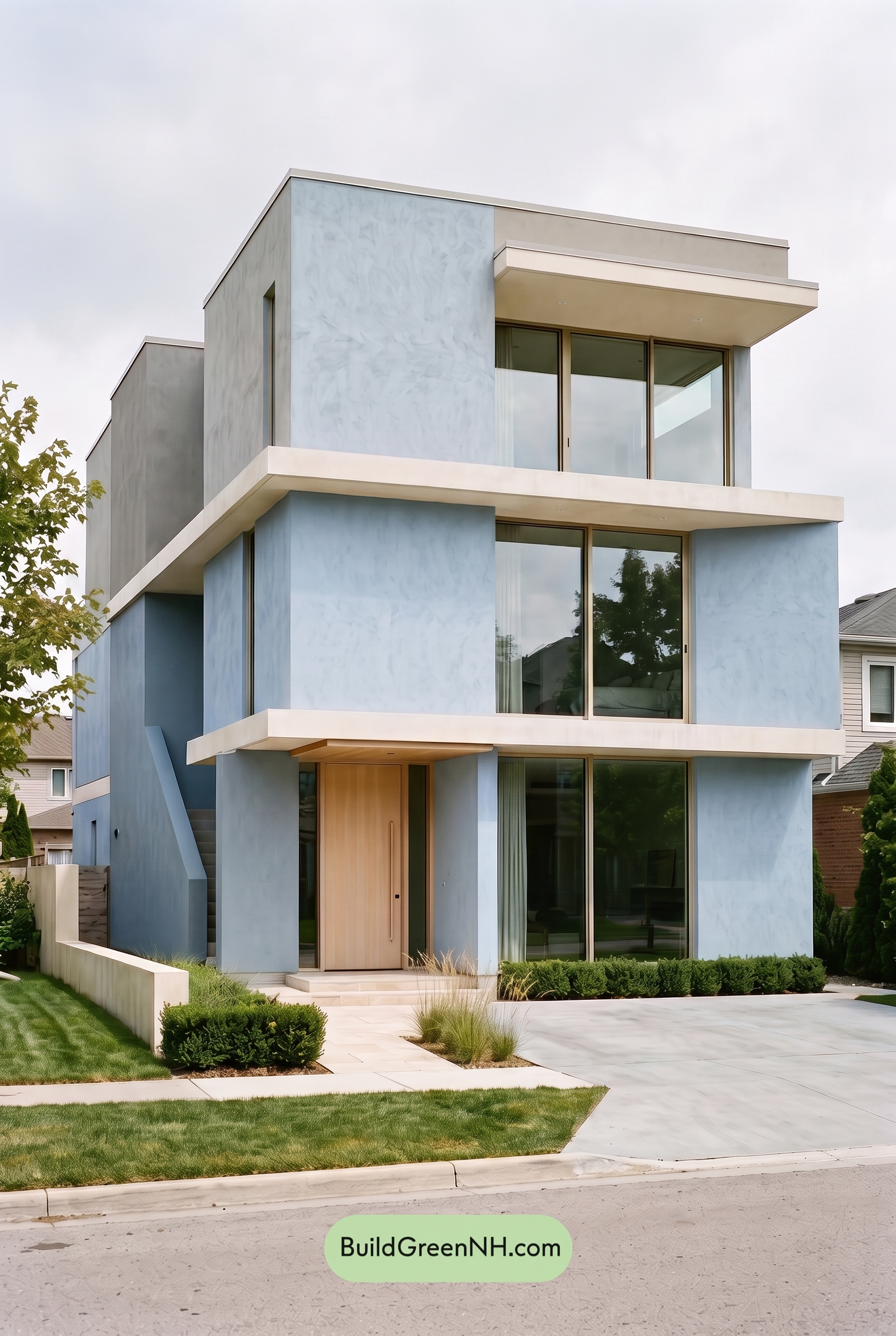Blue Modern Villa Exterior Color Scheme: Powder Blue Quiet - Overcast