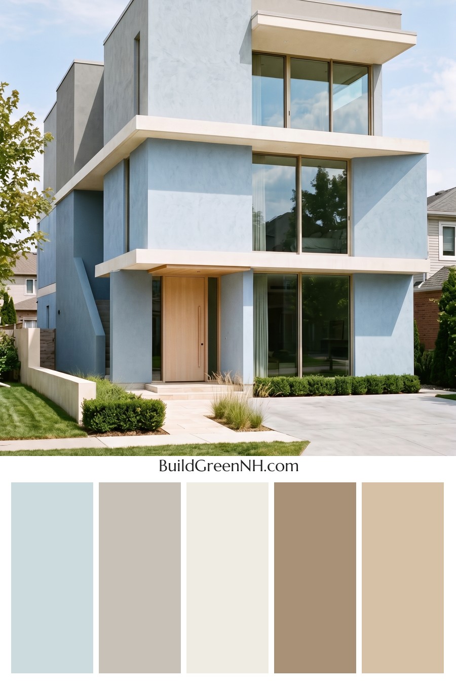 Blue Modern Villa Exterior Color Scheme: Powder Blue Quiet