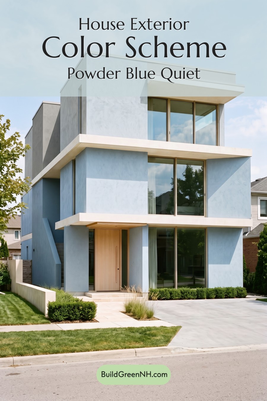 Blue Modern Villa Exterior Color Scheme: Powder Blue Quiet
