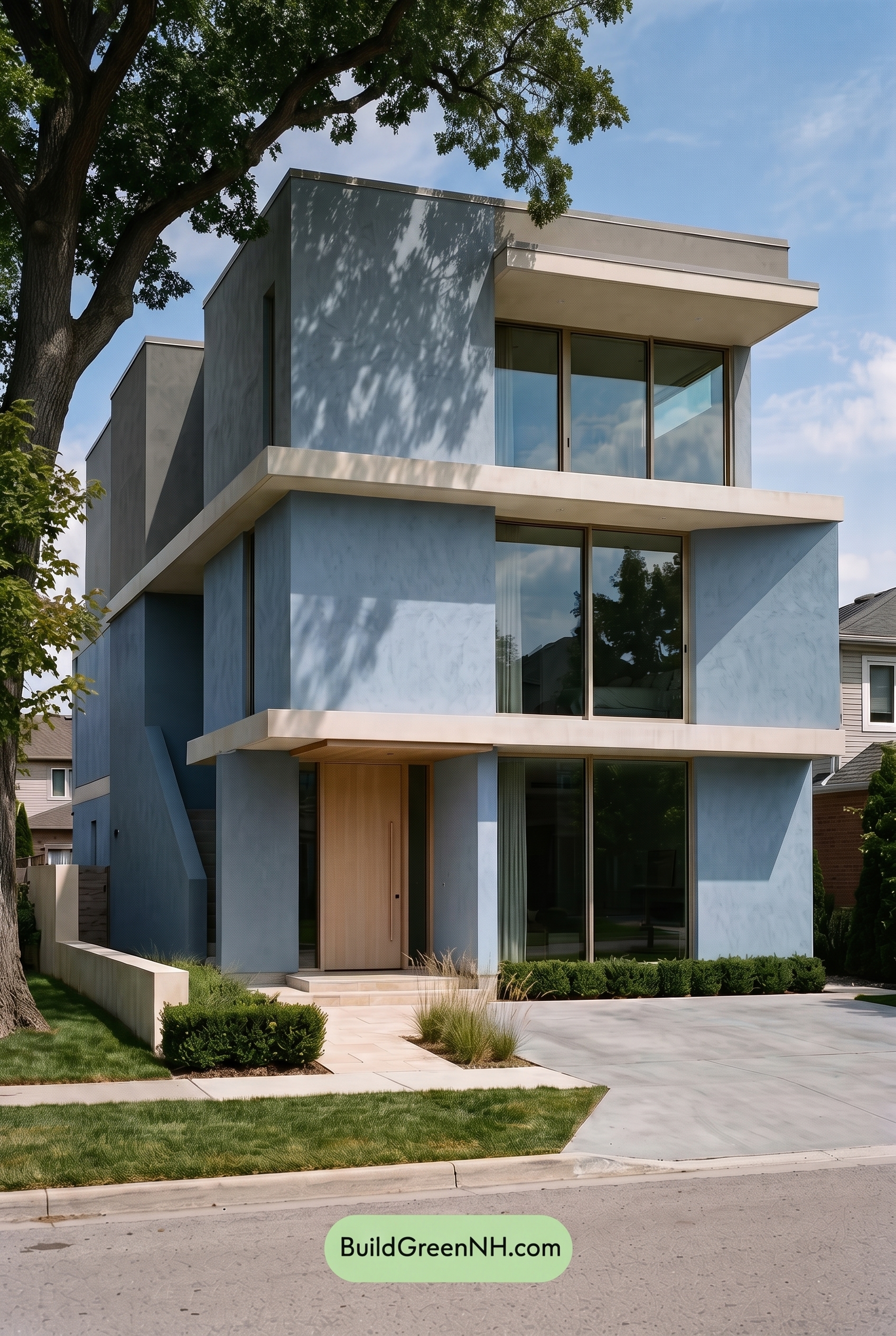 Blue Modern Villa Exterior Color Scheme: Powder Blue Quiet - Shade