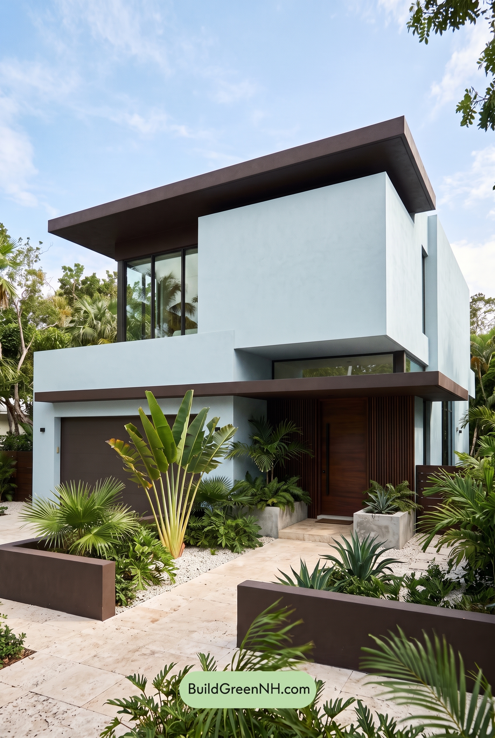 Blue Modern Villa Exterior Color Scheme: Powder Cyan Umber