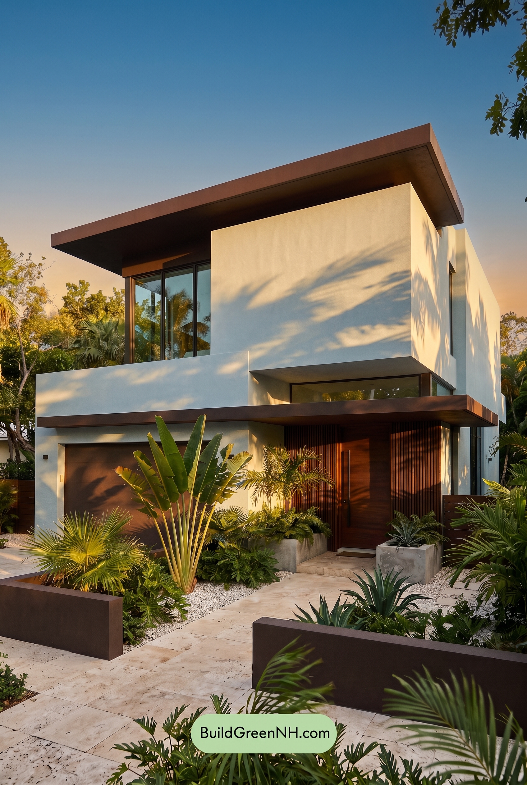 Blue Modern Villa Exterior Color Scheme: Powder Cyan Umber - Golden Hour