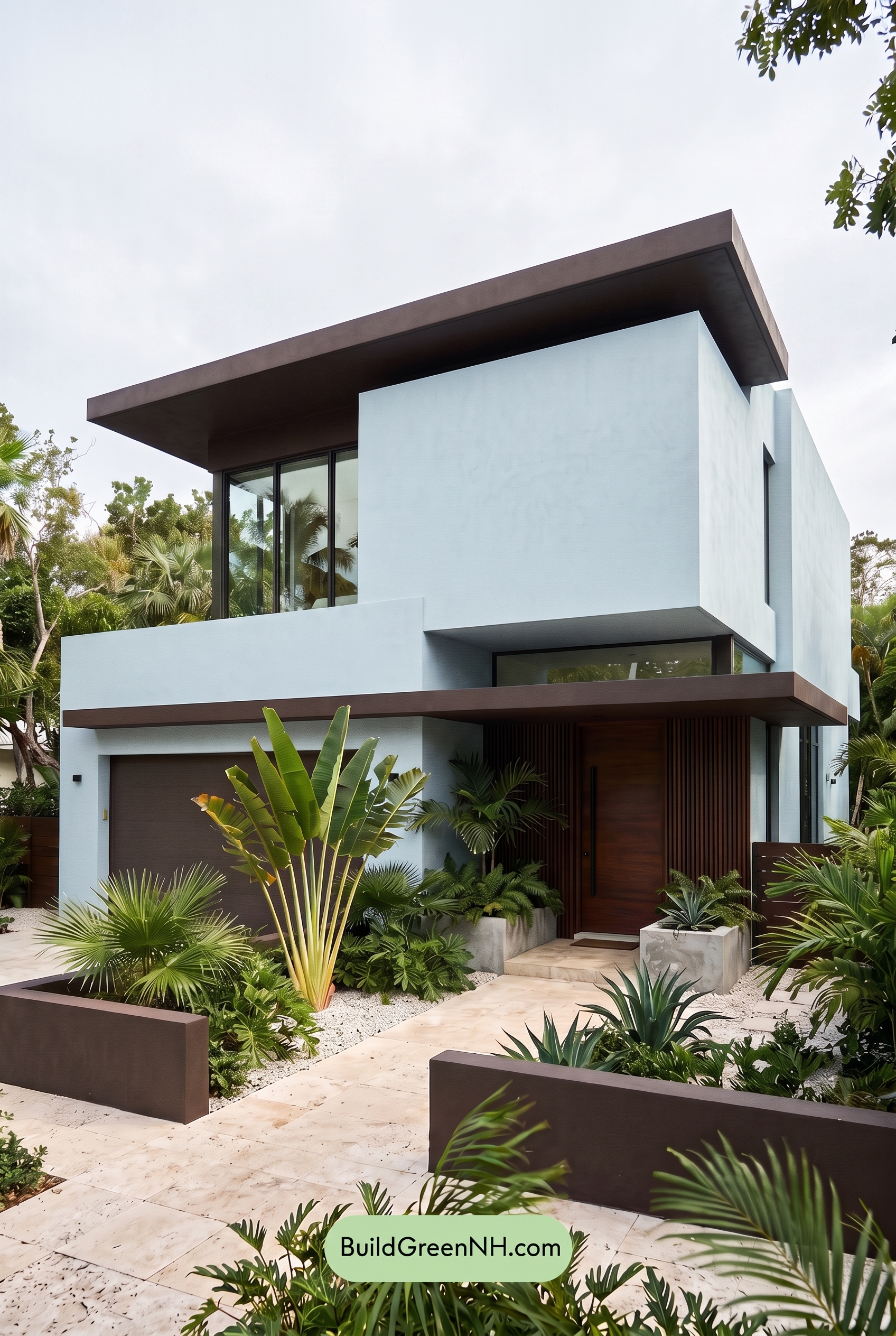 Blue Modern Villa Exterior Color Scheme: Powder Cyan Umber - Overcast