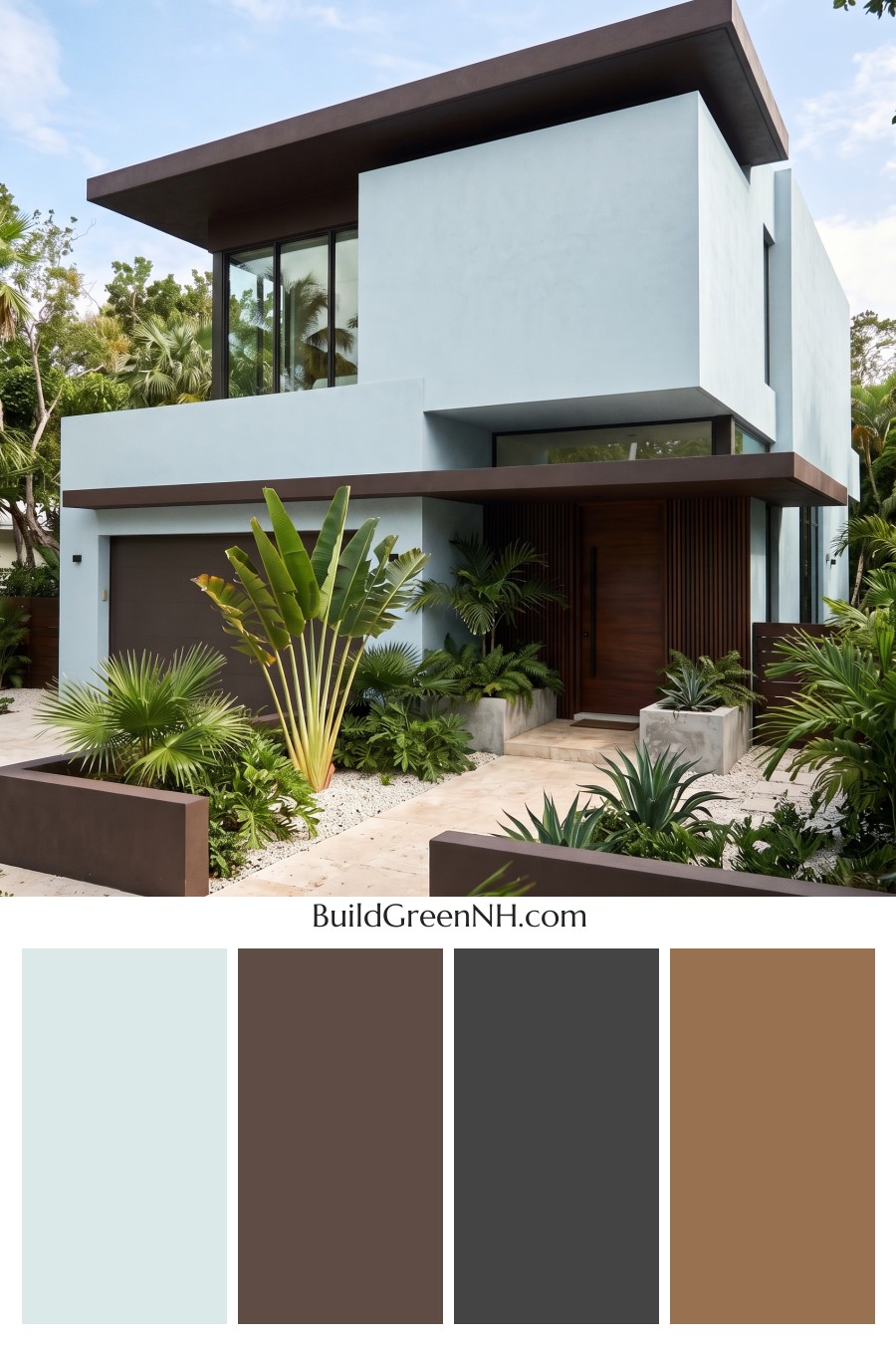 Blue Modern Villa Exterior Color Scheme: Powder Cyan Umber