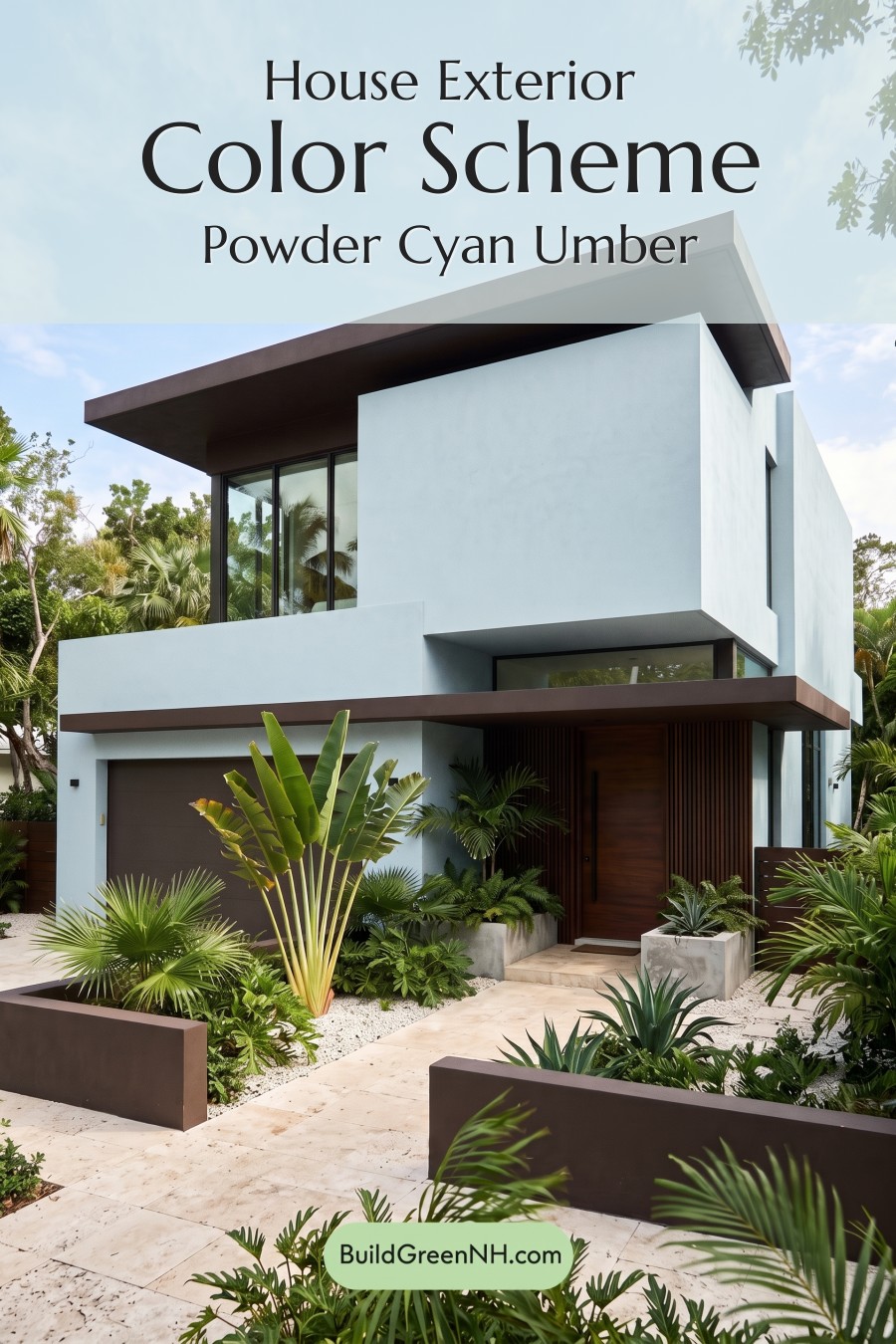 Blue Modern Villa Exterior Color Scheme: Powder Cyan Umber