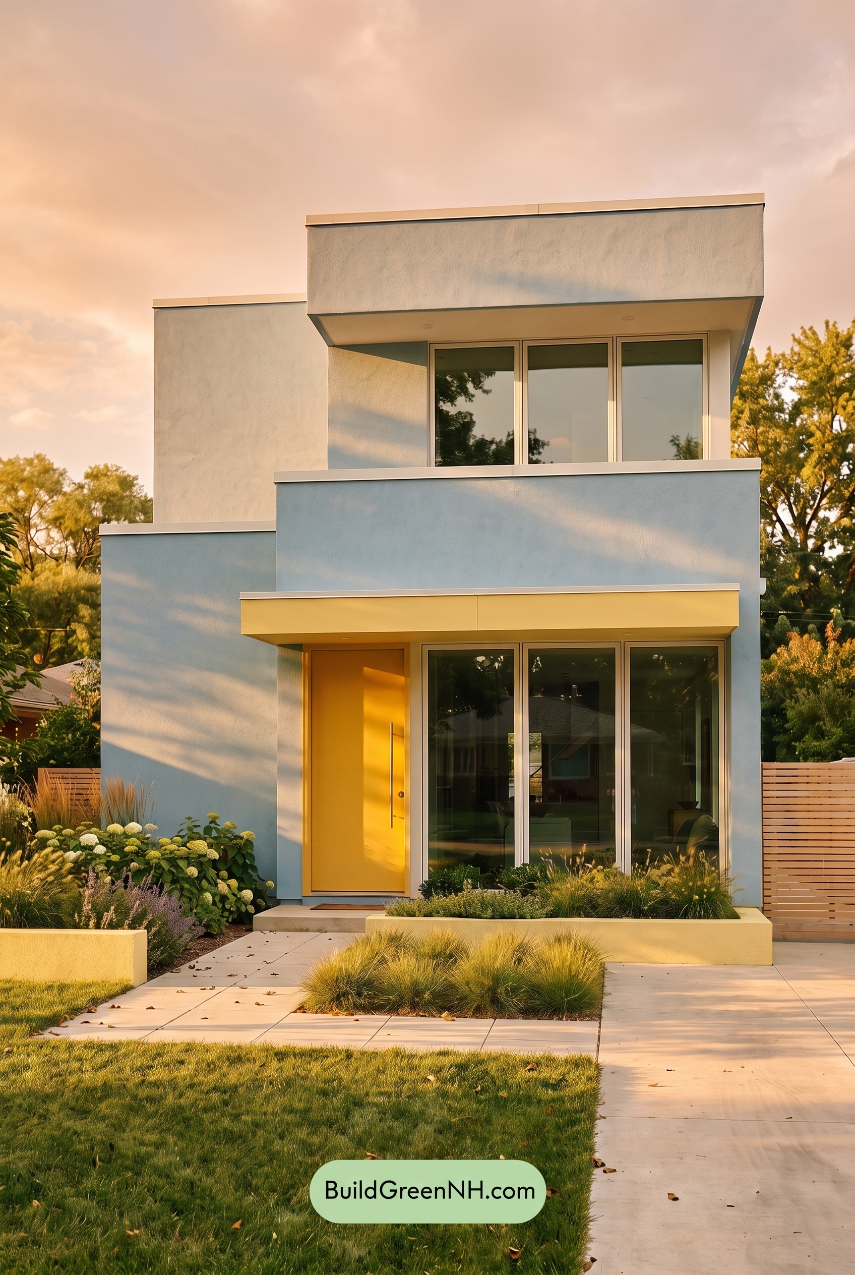 Blue Modern Villa Exterior Color Scheme: Sky Butterline Calm - Golden Hour