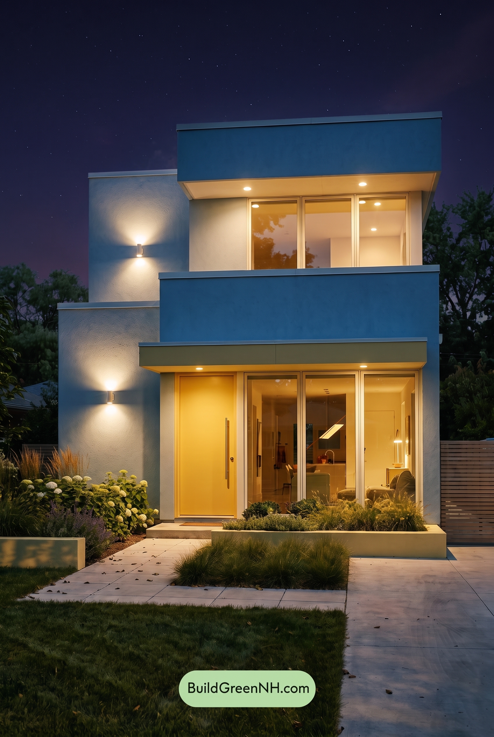 Blue Modern Villa Exterior Color Scheme: Sky Butterline Calm - Nighttime