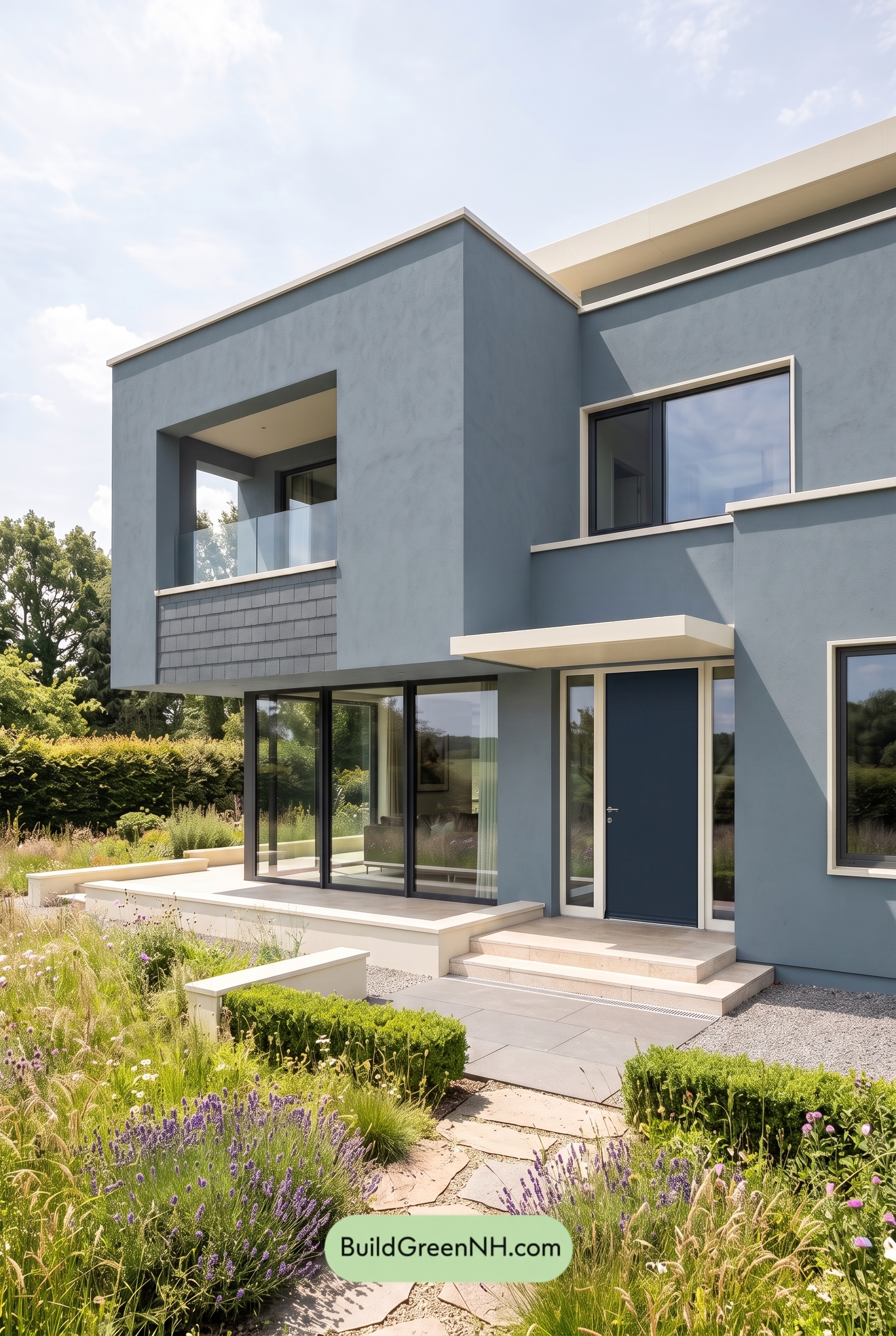 Blue Modern Villa Exterior Color Scheme: Smoky Blue Ivory