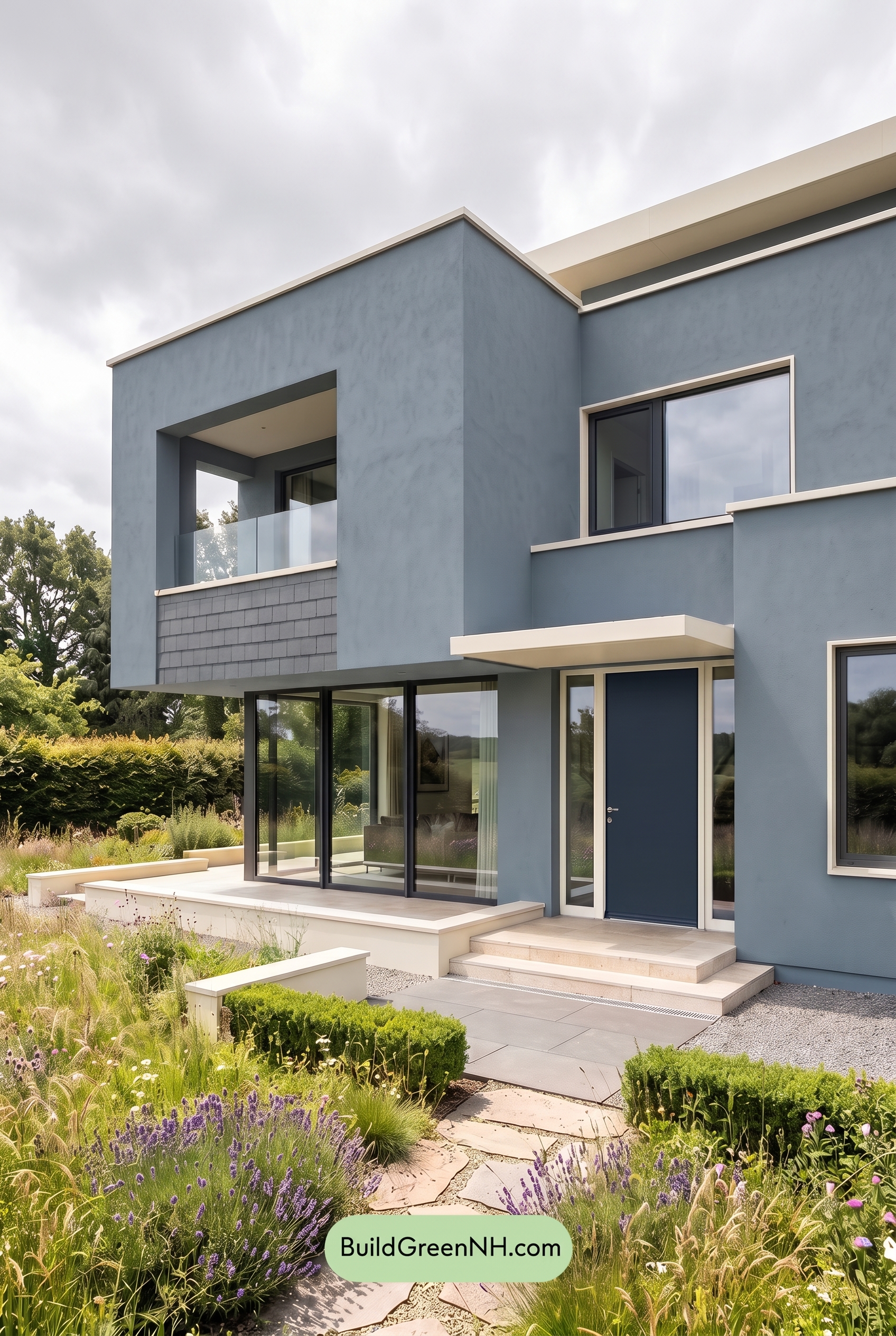 Blue Modern Villa Exterior Color Scheme: Smoky Blue Ivory - Overcast