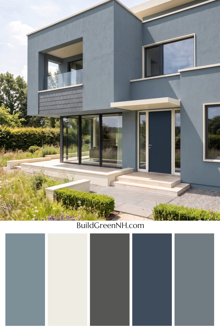 Blue Modern Villa Exterior Color Scheme: Smoky Blue Ivory