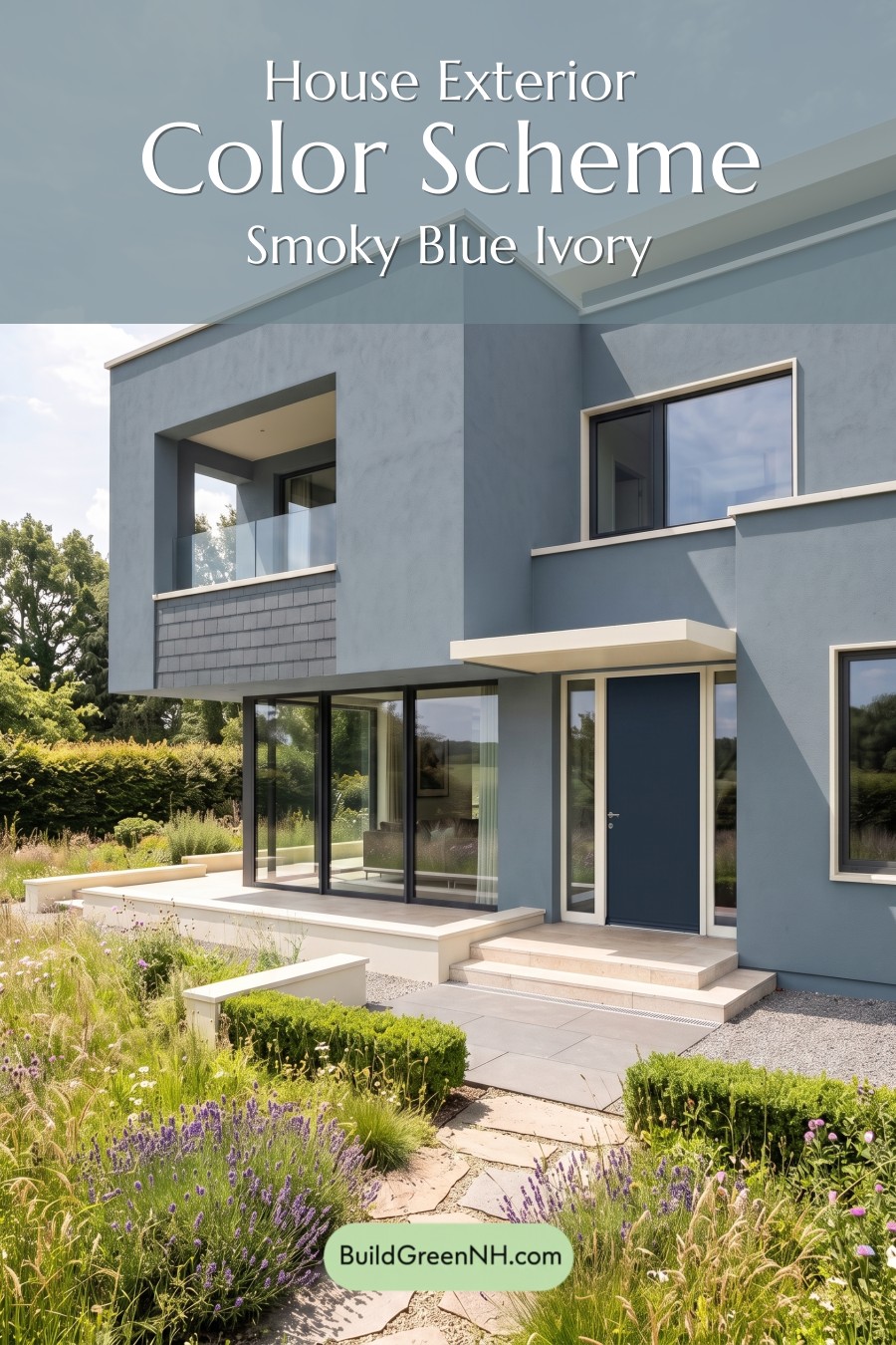 Blue Modern Villa Exterior Color Scheme: Smoky Blue Ivory
