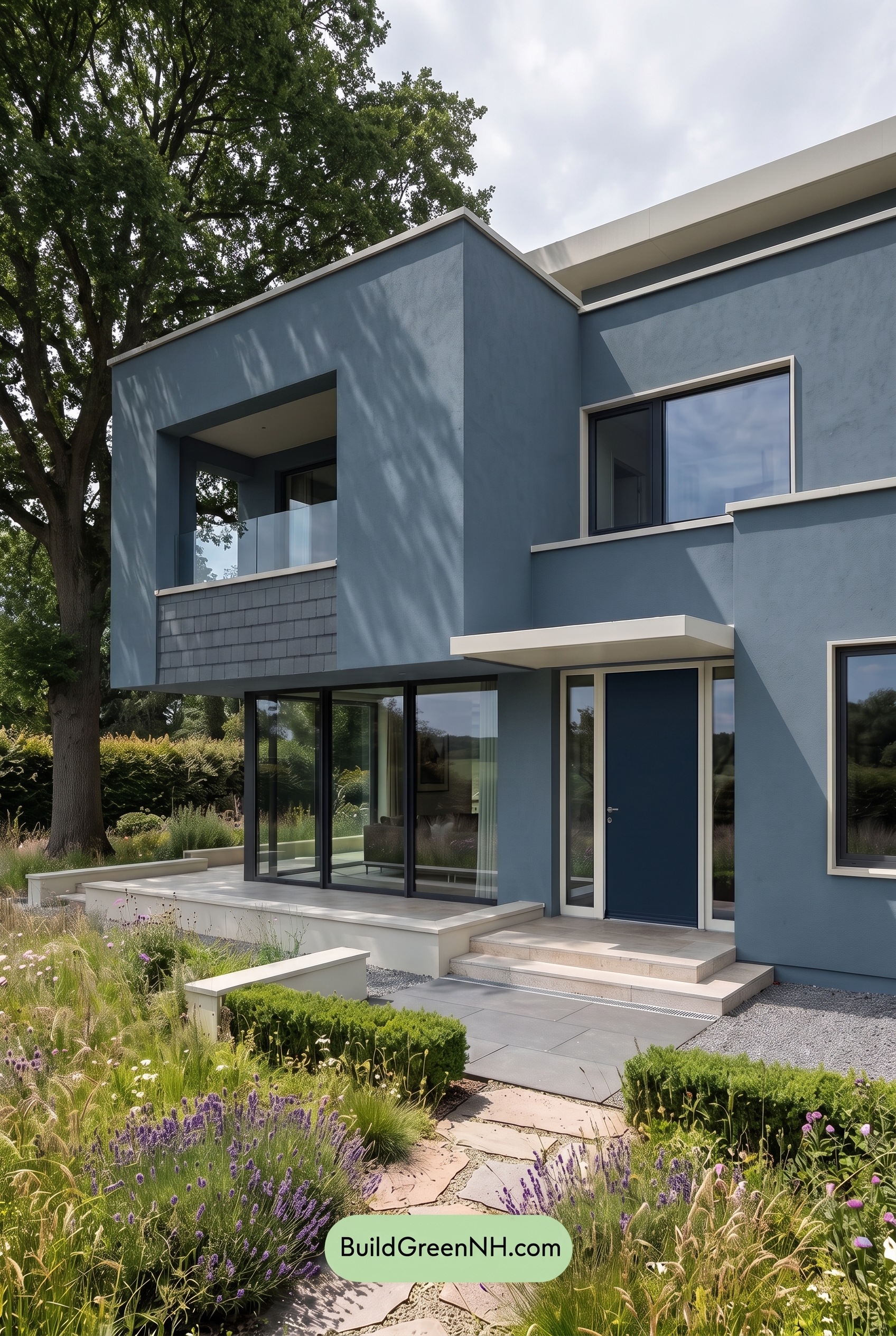 Blue Modern Villa Exterior Color Scheme: Smoky Blue Ivory - Shade
